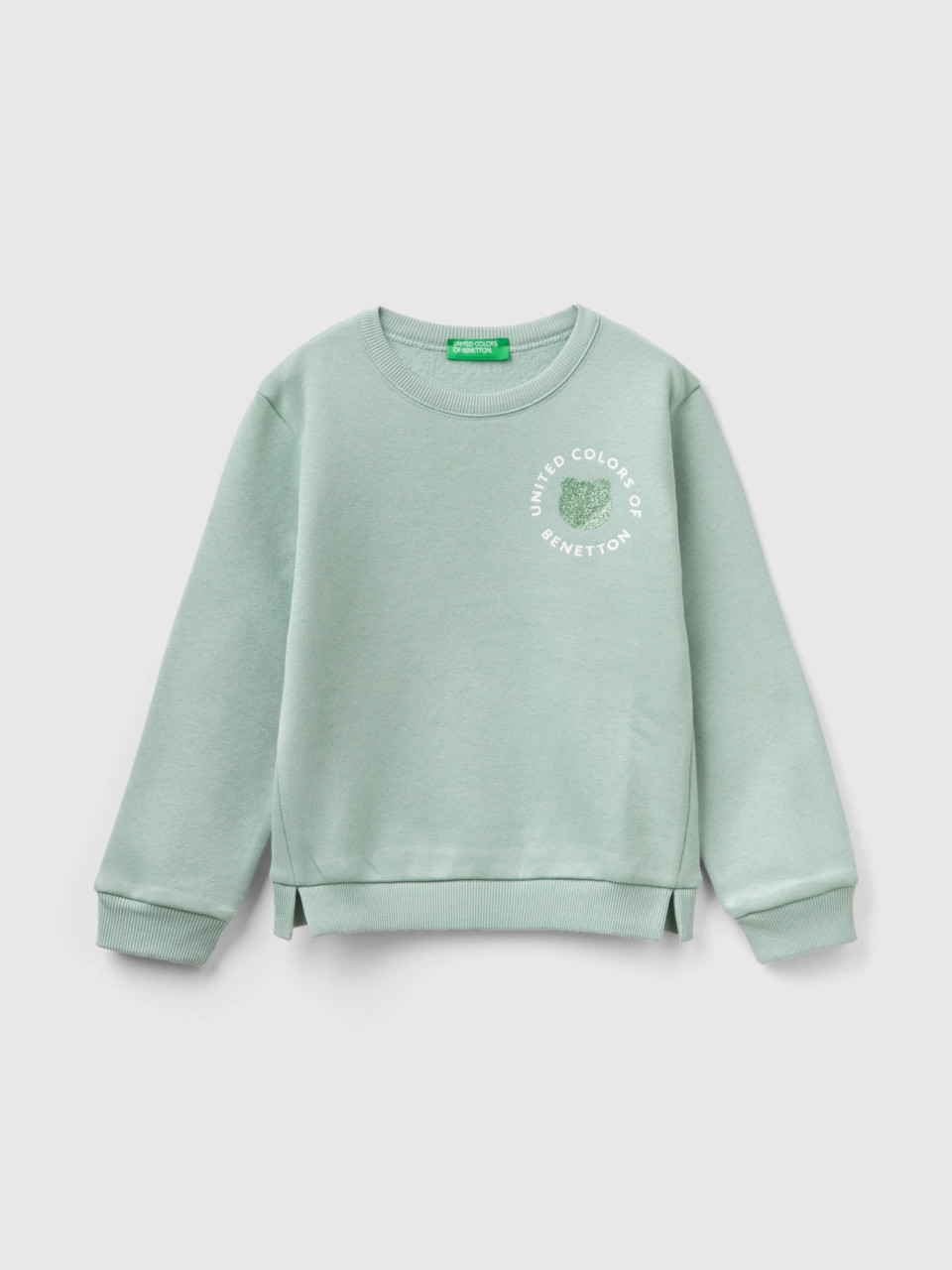 Benetton, Pullover Sweatshirt With Glittery Print, Aqua, Kids