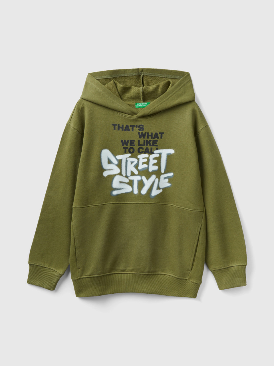 Benetton, Sweatshirt With Print, Military Green, Kids