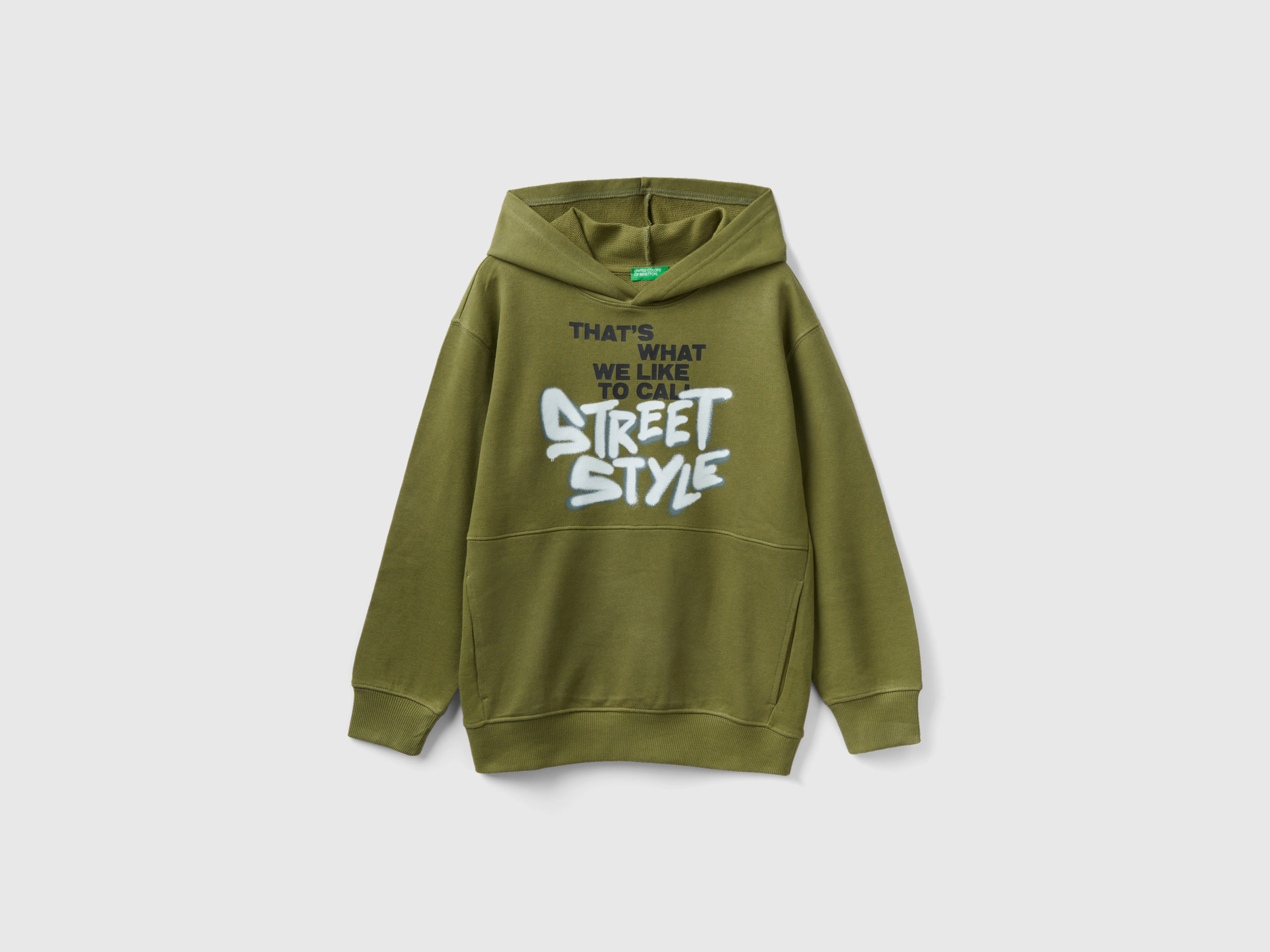 Benetton, Sweatshirt With Print, size L, Military Green, Kids