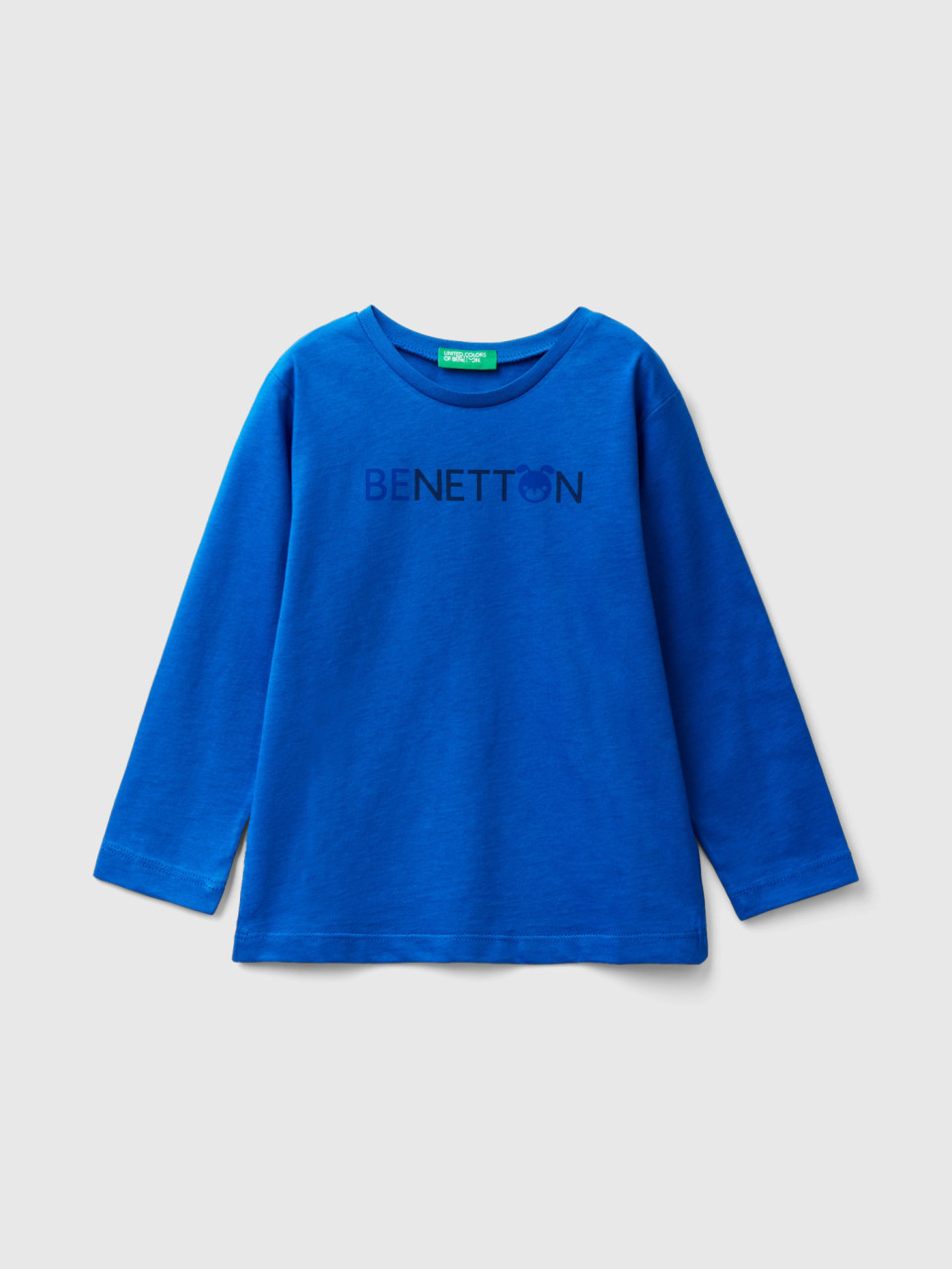 Benetton, T-shirt En Coton Bio À Manches Longues, Turquoise, Enfants