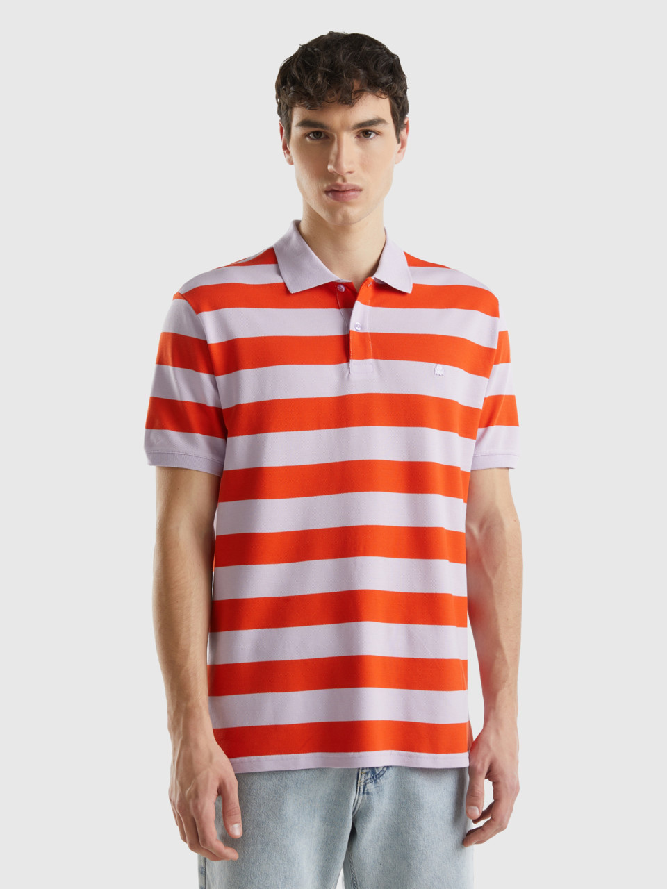 Benetton, Polo With Lilac And Red Stripes, Multi-color, Men
