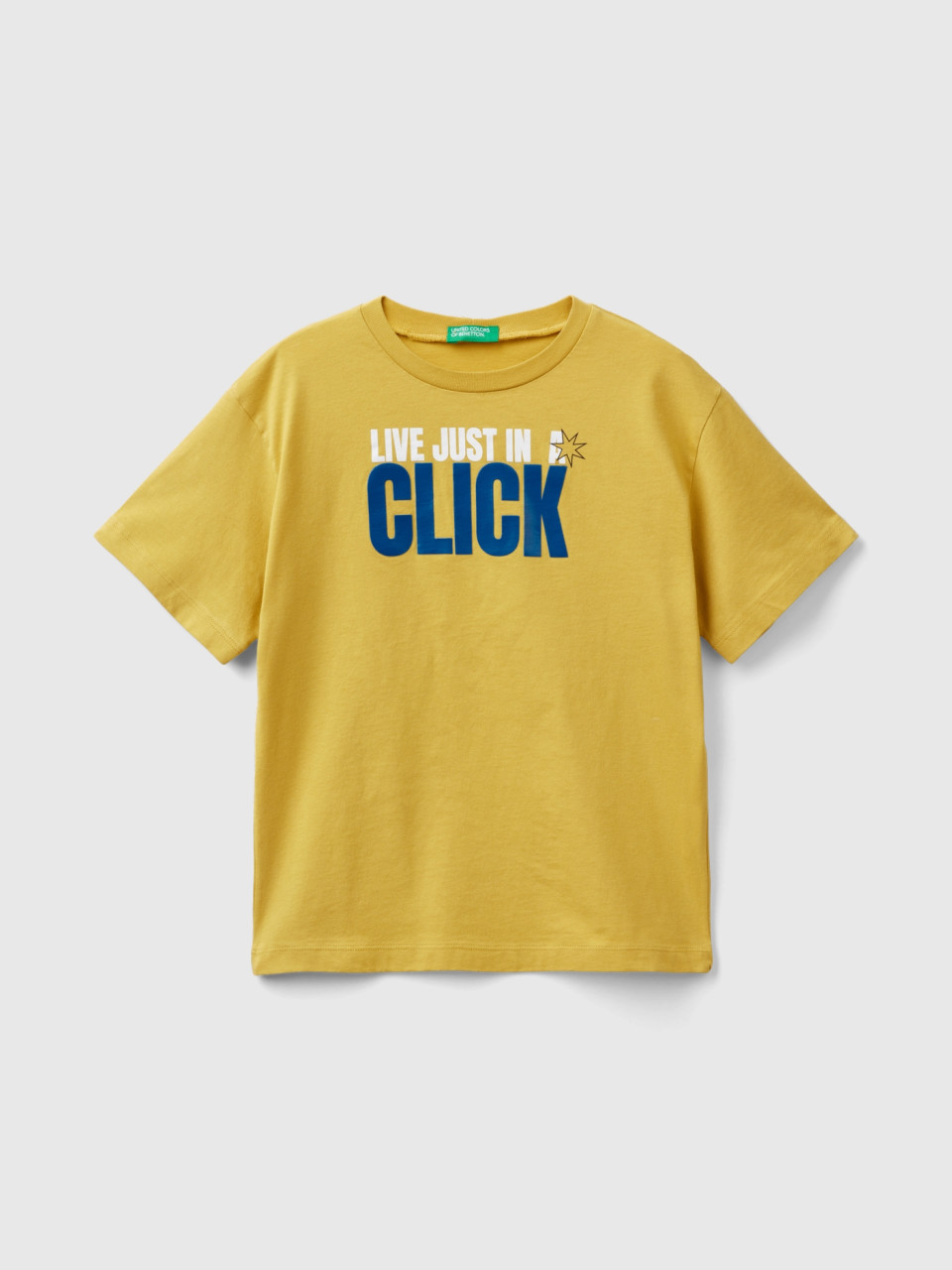 Benetton, T-shirt With Rubber Print, Mustard, Kids