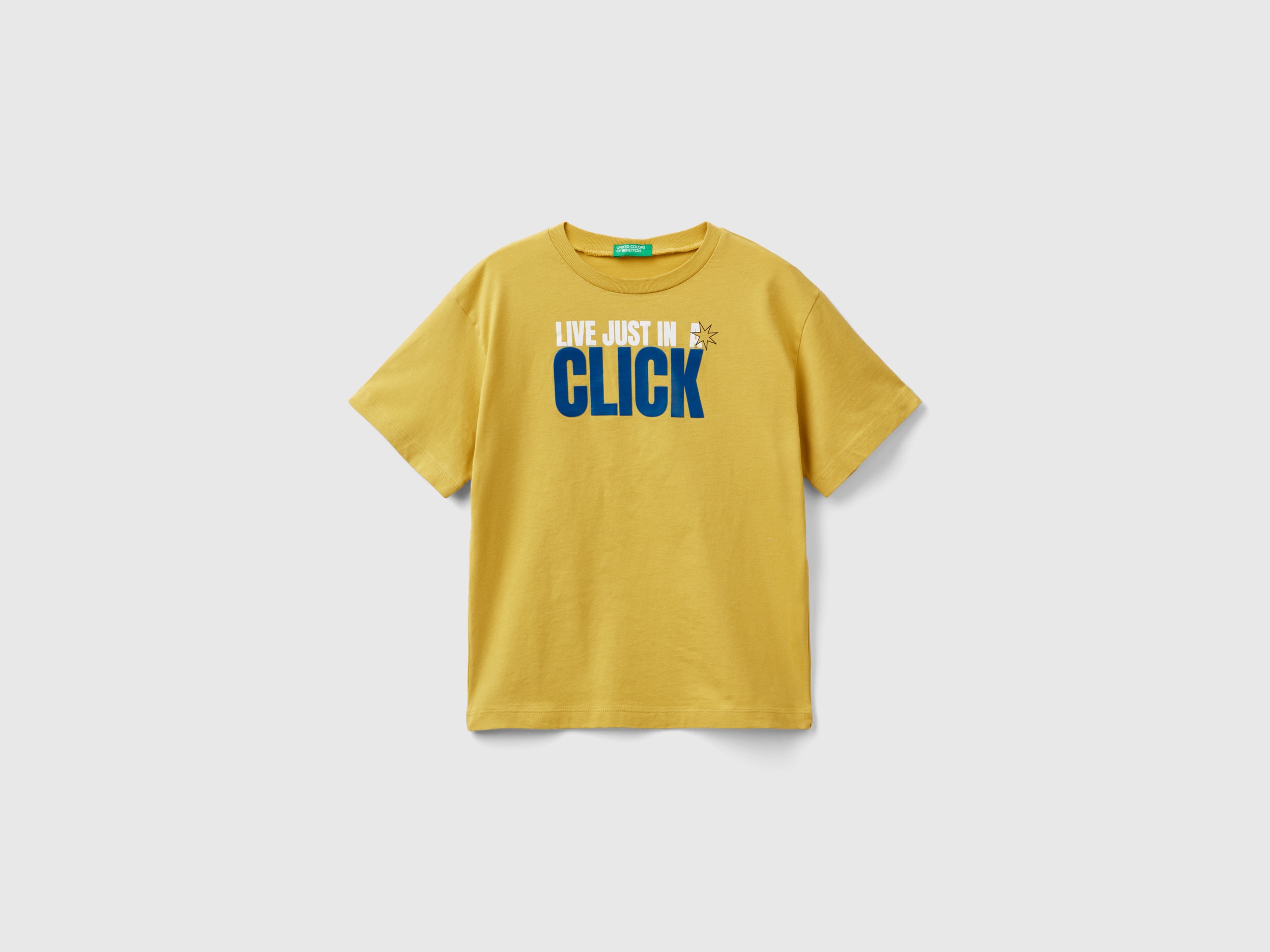 Benetton, T-shirt Con Stampa Gommata, Senape, Bambini