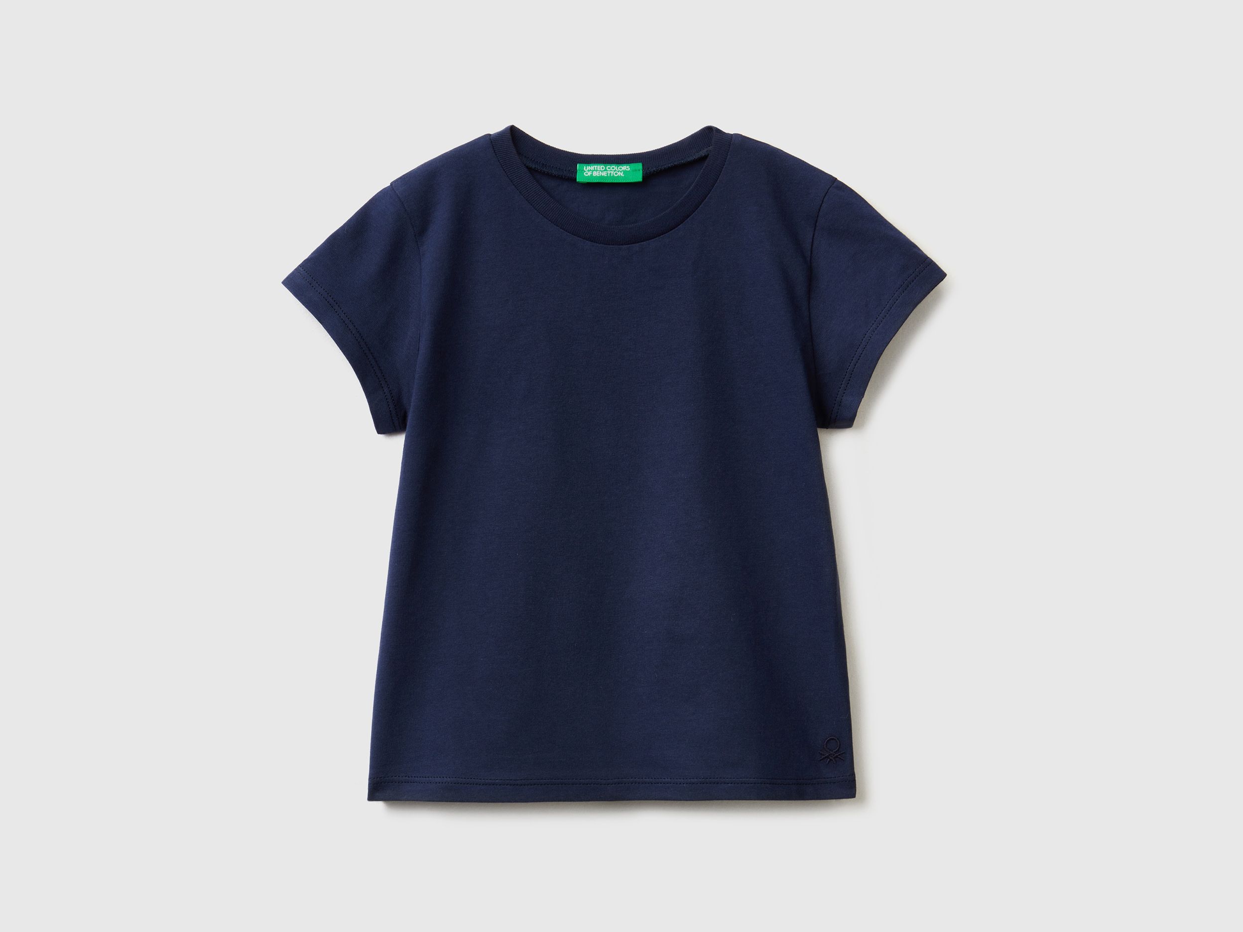 Benetton, T shirt 100% Cotone Bio, Blu Scuro, Bambini