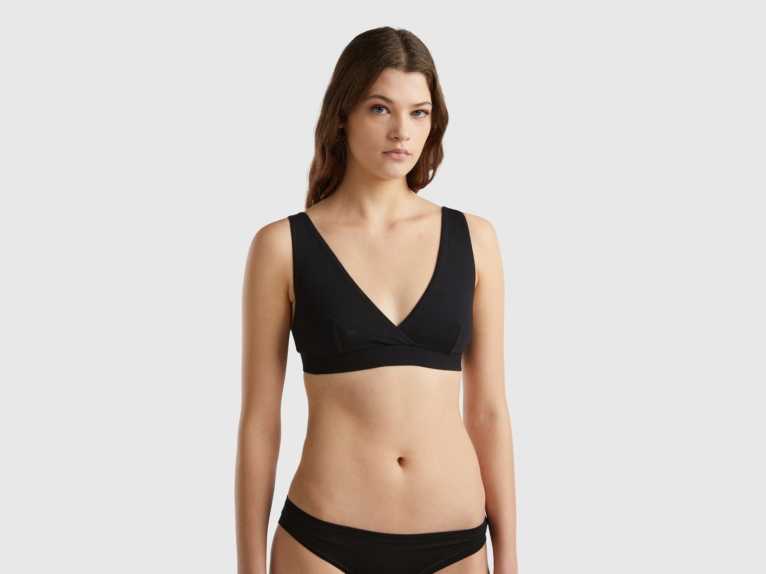 Benetton, Triangle Bra In Super Stretch Organic Cotton, size S, Black, Women