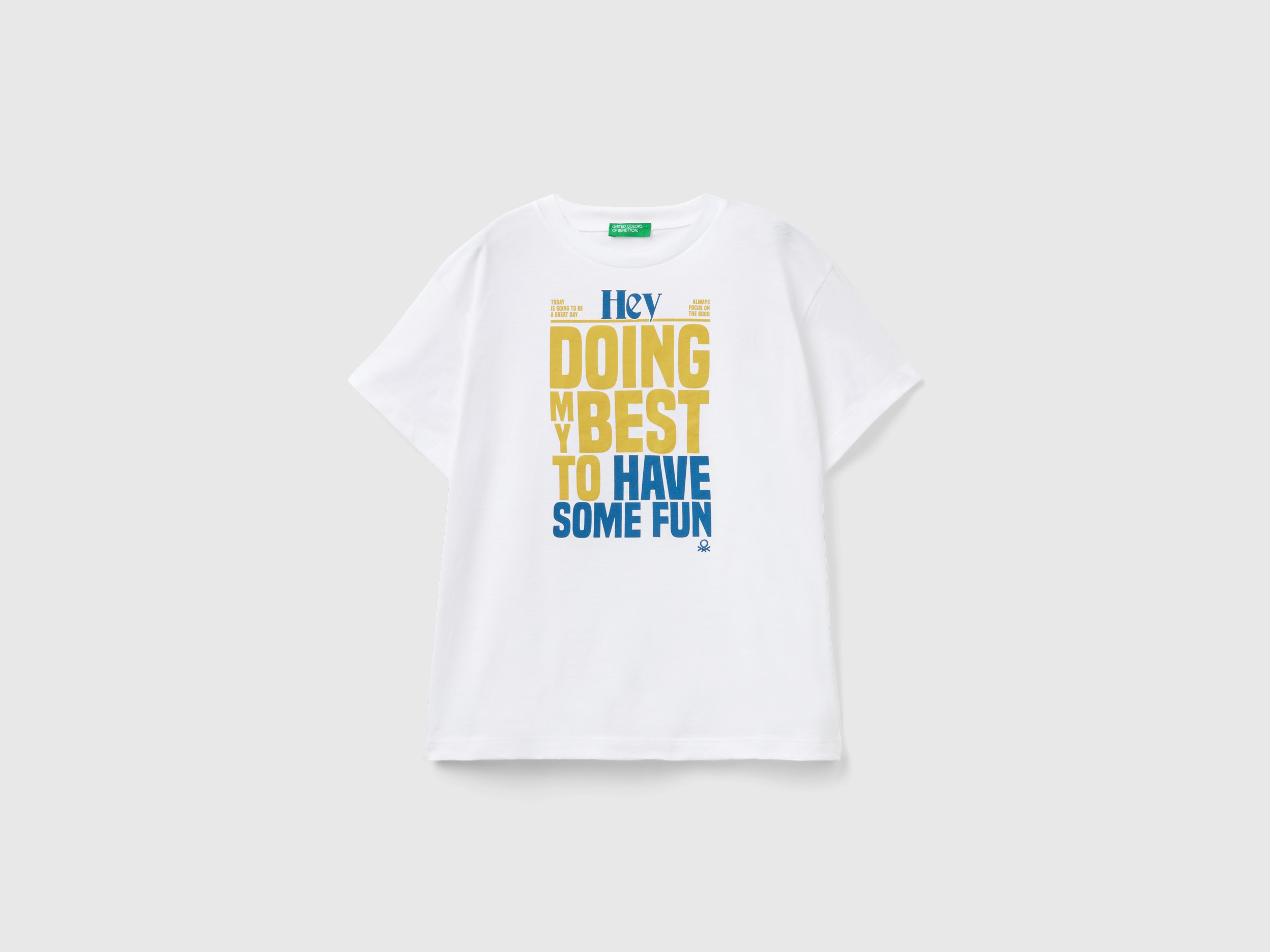 Image of Benetton, T-shirt In Organic Cotton With Print, size L, White, Kids
