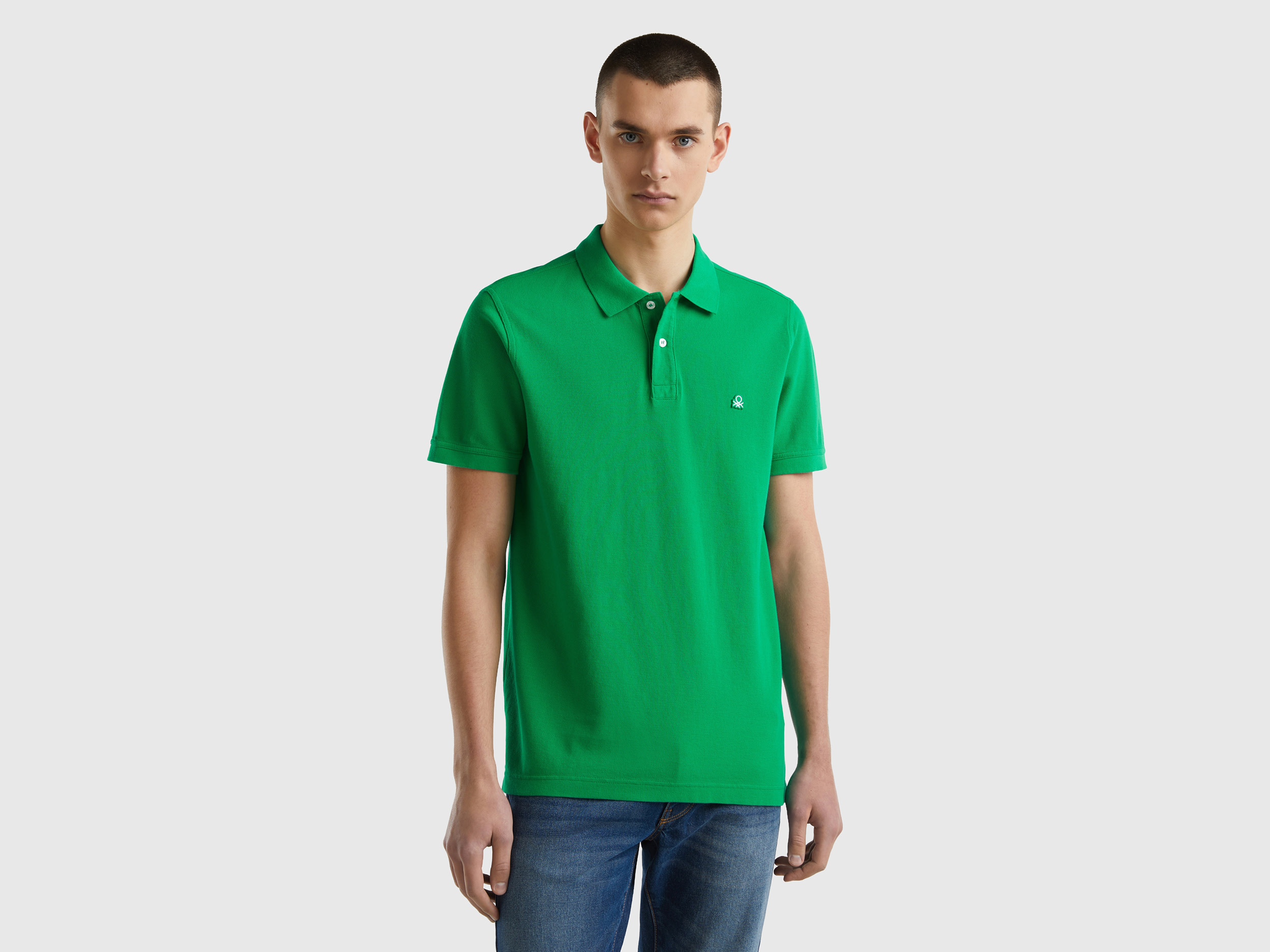 Image of Benetton, Green Regular Fit Polo, size XXL, Green, Men