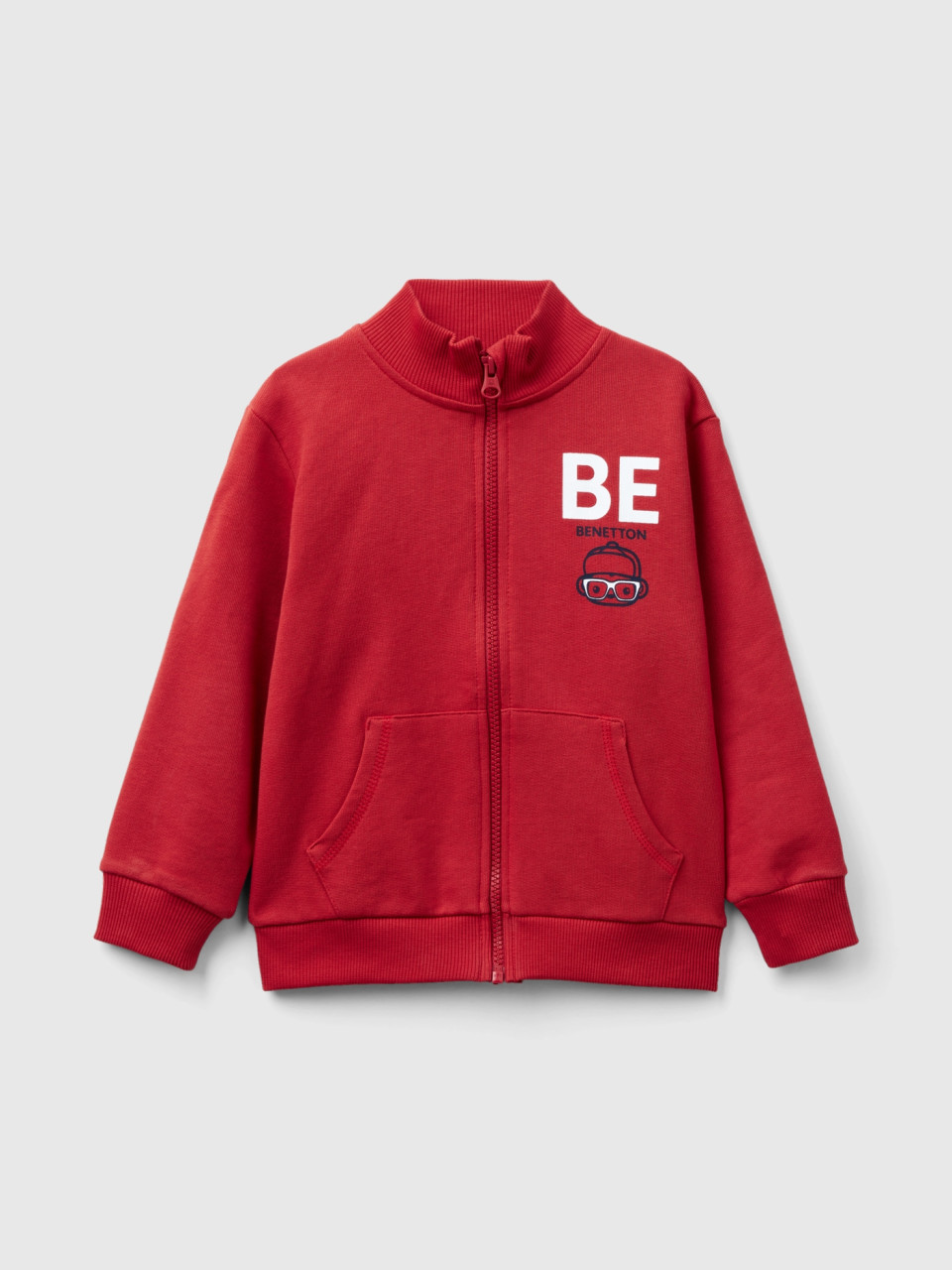 Benetton, Sweatshirt In Organic Cotton With Zip, Brick Red, Kids