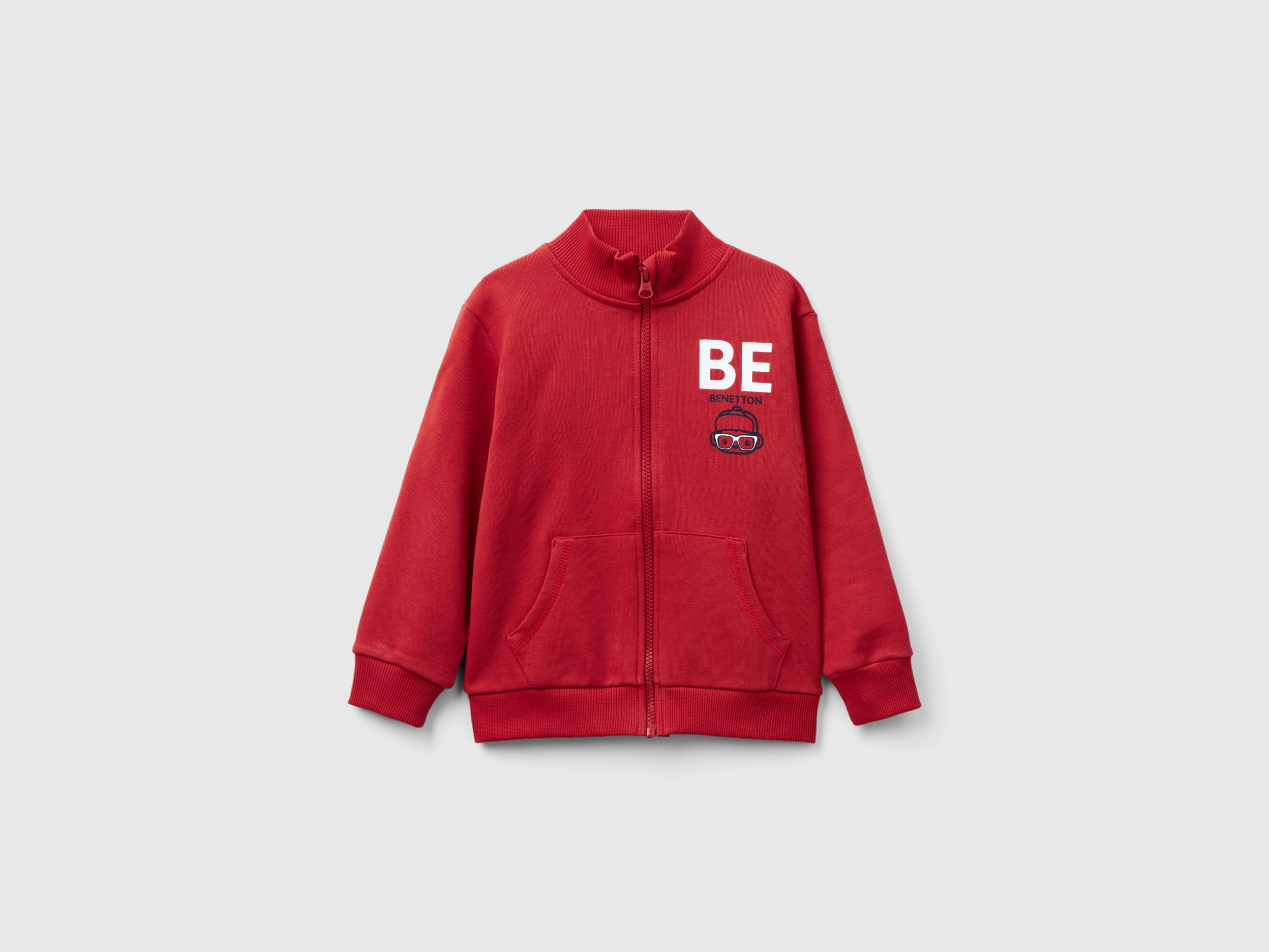 Image of Benetton, Sweatshirt In Organic Cotton With Zip, size 104, Brick Red, Kids
