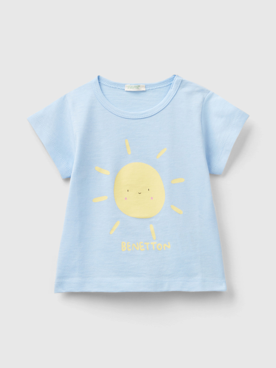 Benetton, Organic Cotton T-shirt With Print, Sky Blue, Kids