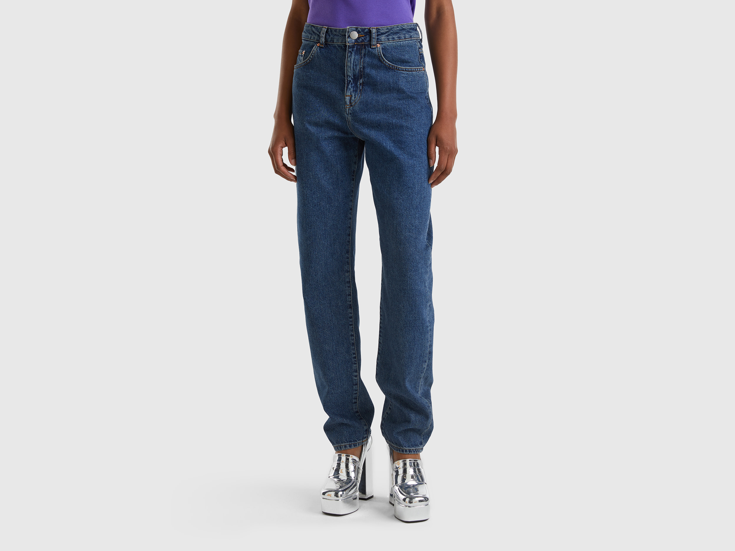 Benetton, Five-pocket Dad Fit Jeans, size 30, Dark Blue, Women