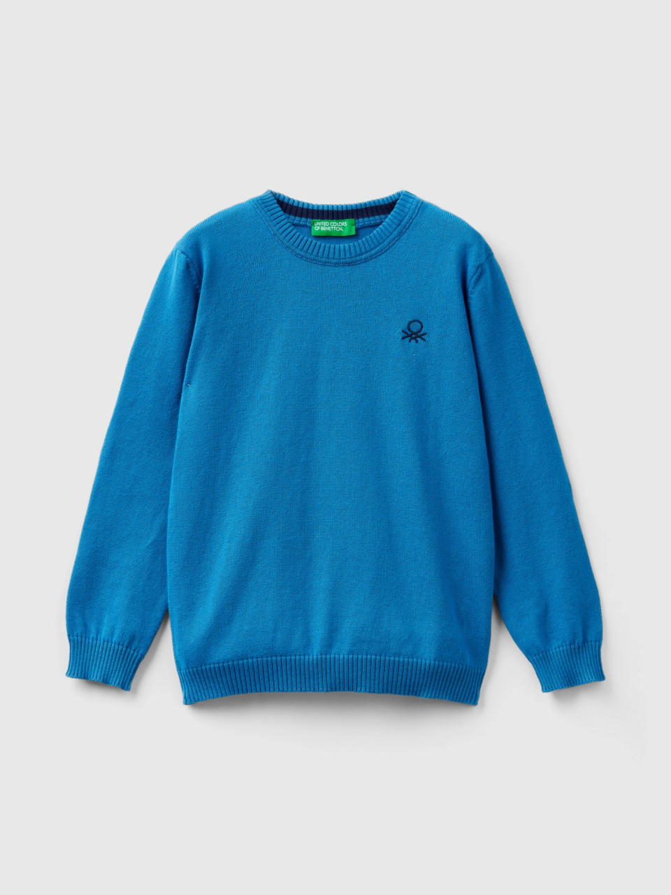 Benetton, Regular Fit Sweater In 100% Cotton, Blue, Kids
