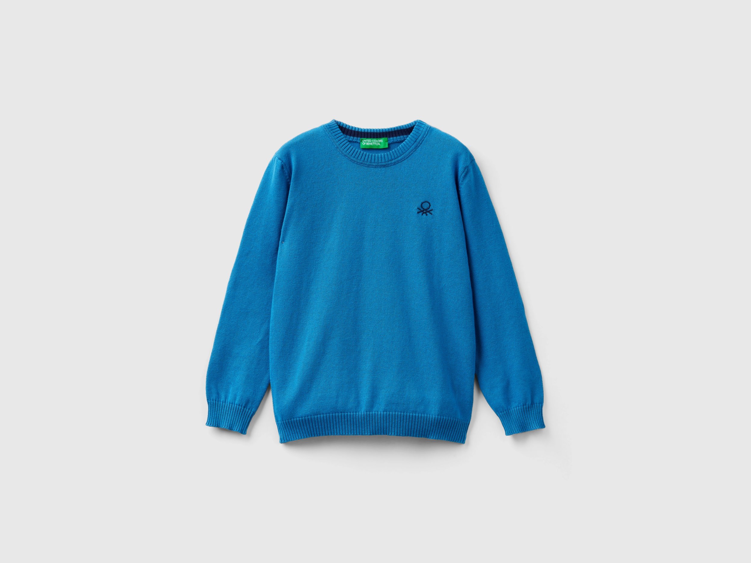 Benetton, Regular Fit Sweater In 100% Cotton, size 4-5, Blue, Kids