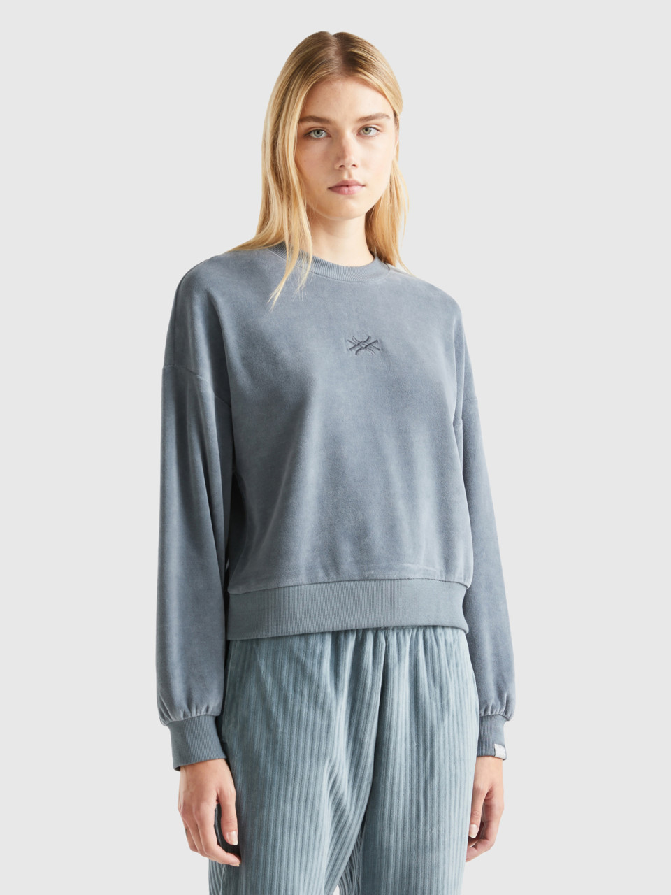 Benetton, Chenille Sweatshirt, Dark Gray, Women