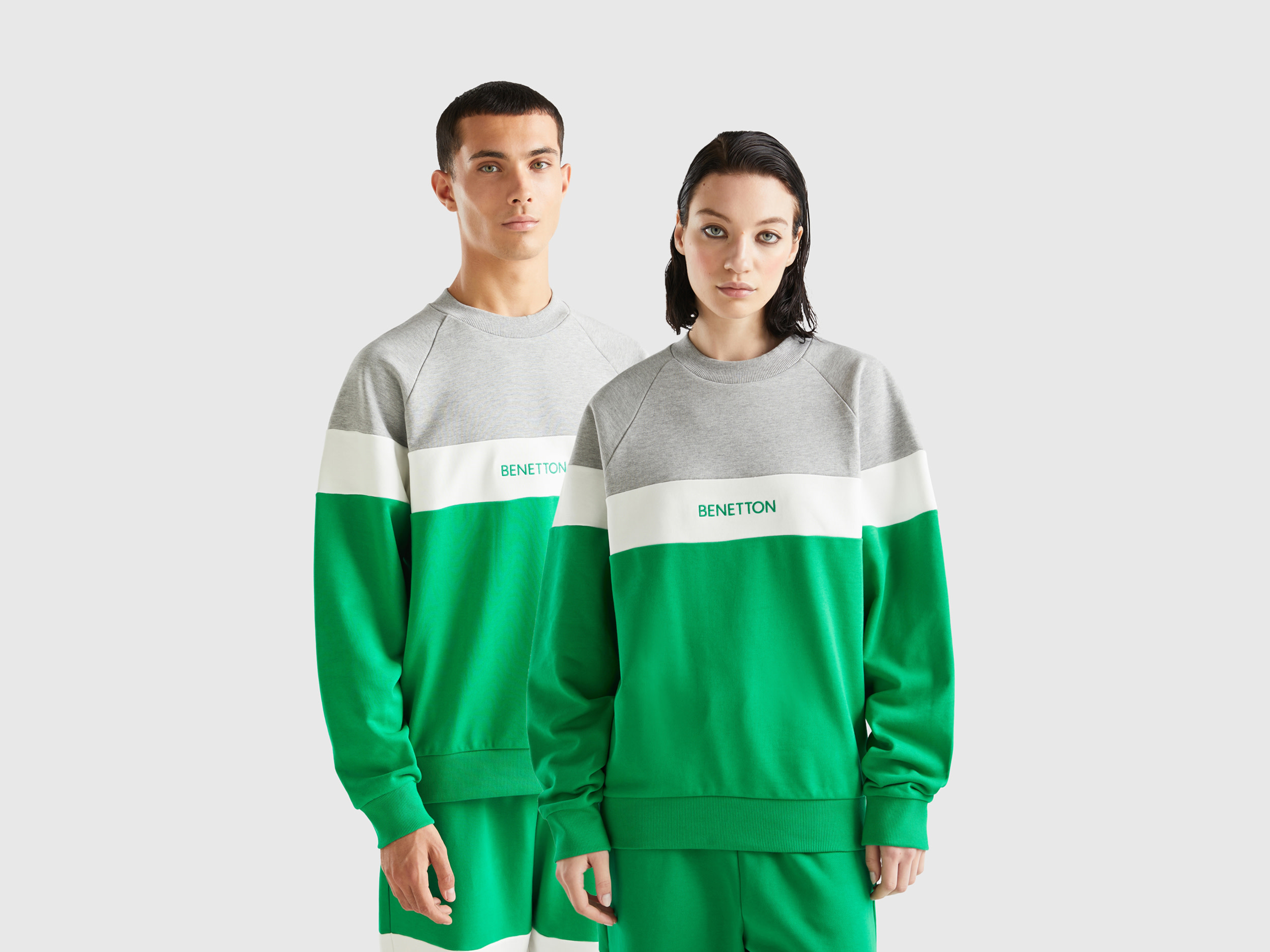 Benetton, Green And Light Gray Sweatshirt, size XL, Green, Women
