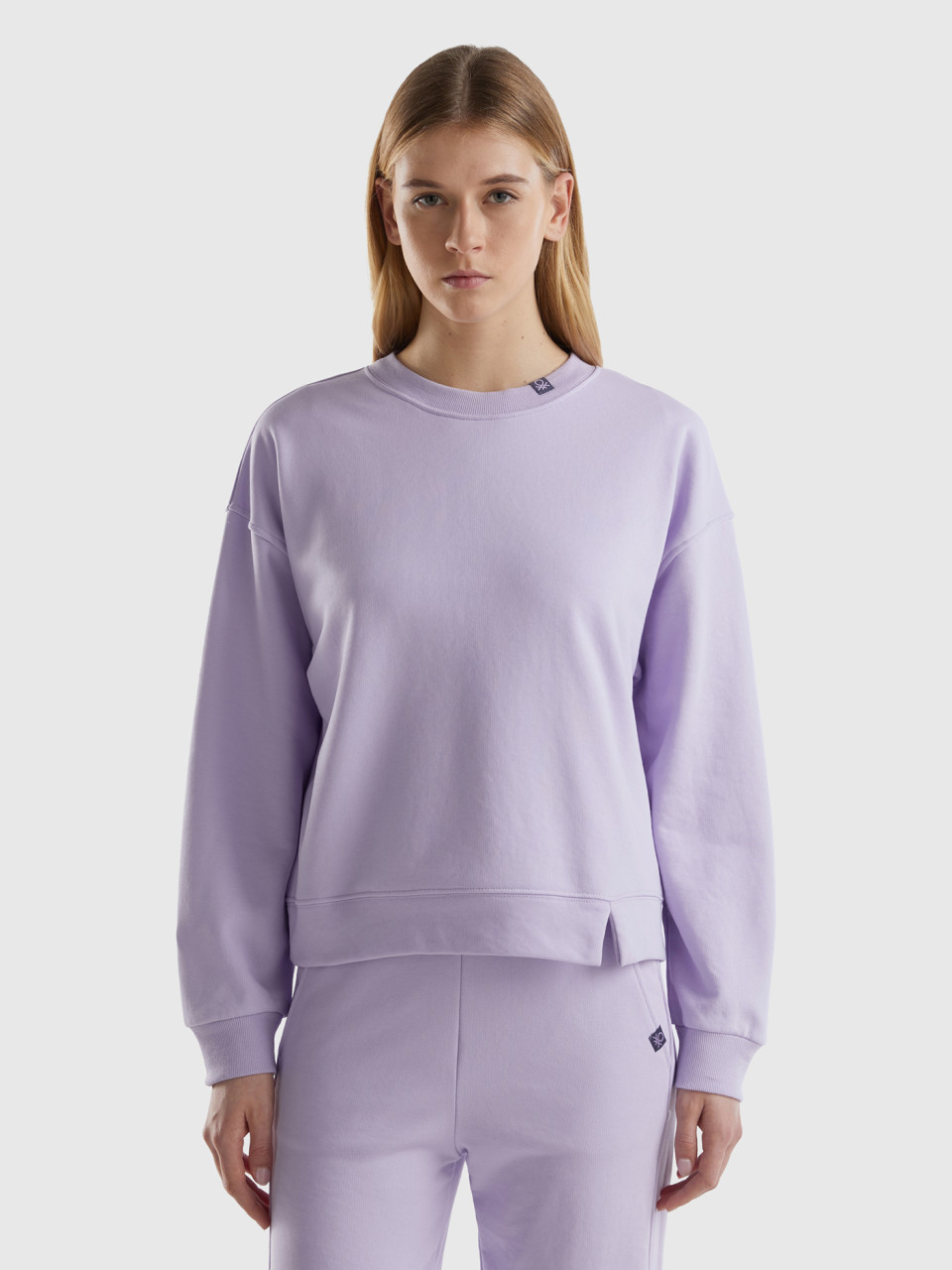 Benetton, Pullover Sweatshirt In Cotton Blend, Lilac, Women