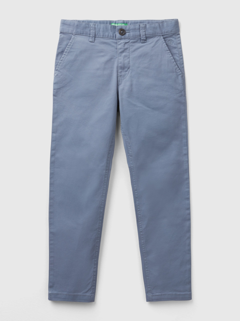 Benetton, Slim Fit Chinos In Stretch Cotton, Air Force Blue, Kids
