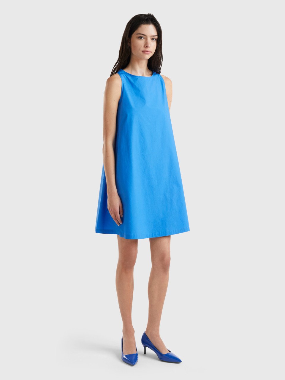 Benetton, Sleeveless Trapeze Dress, Blue, Women