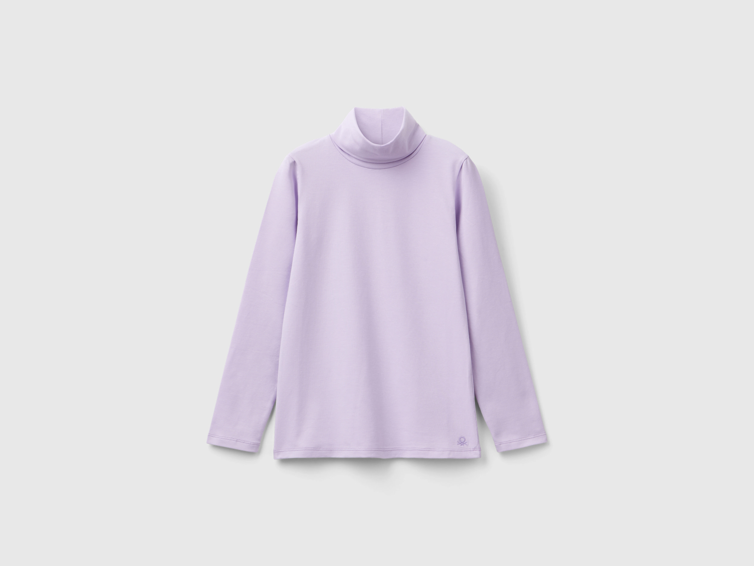 Benetton, T-shirt Stretch Con Collo Alto, Lilla, Bambini
