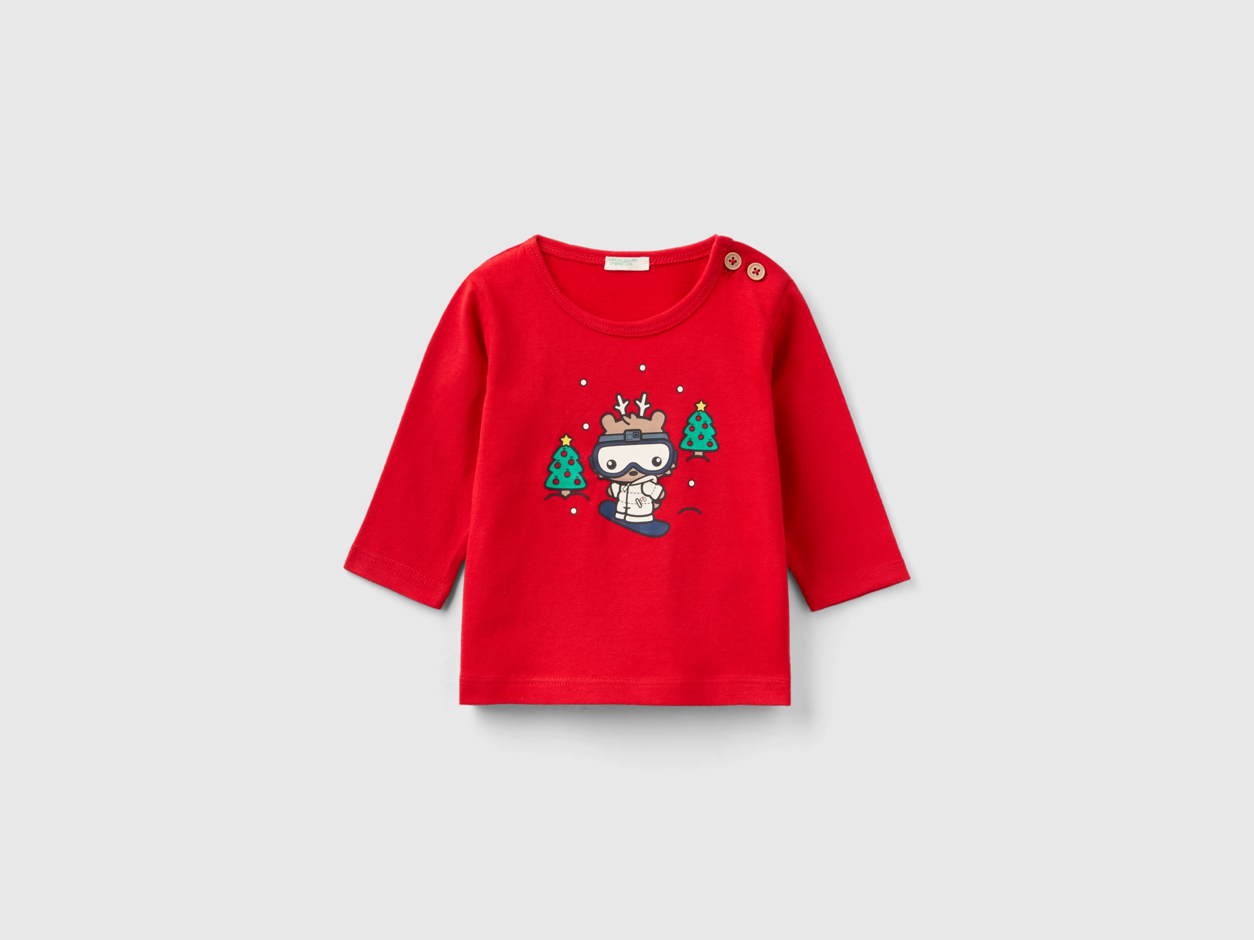 Benetton, T-shirt With Christmas Print, size 3-6, Red, Kids