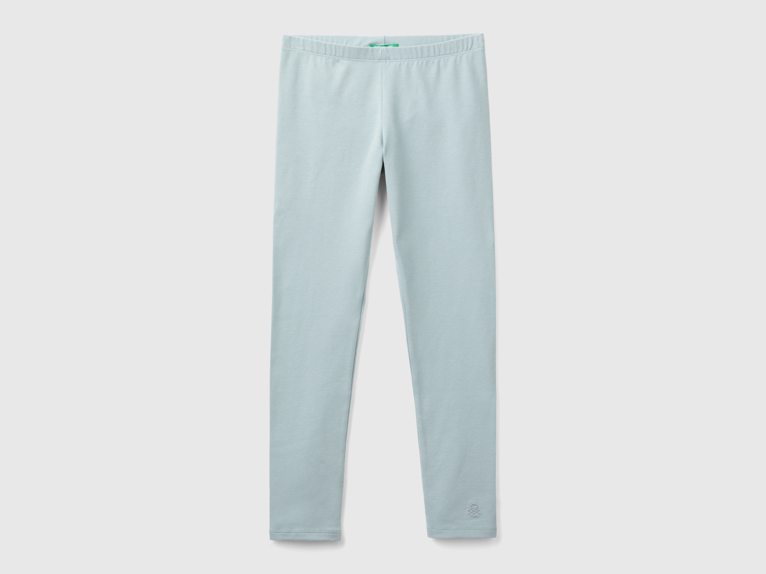Benetton, Leggings In Cotone Stretch Con Logo, Grigio Perla, Bambini