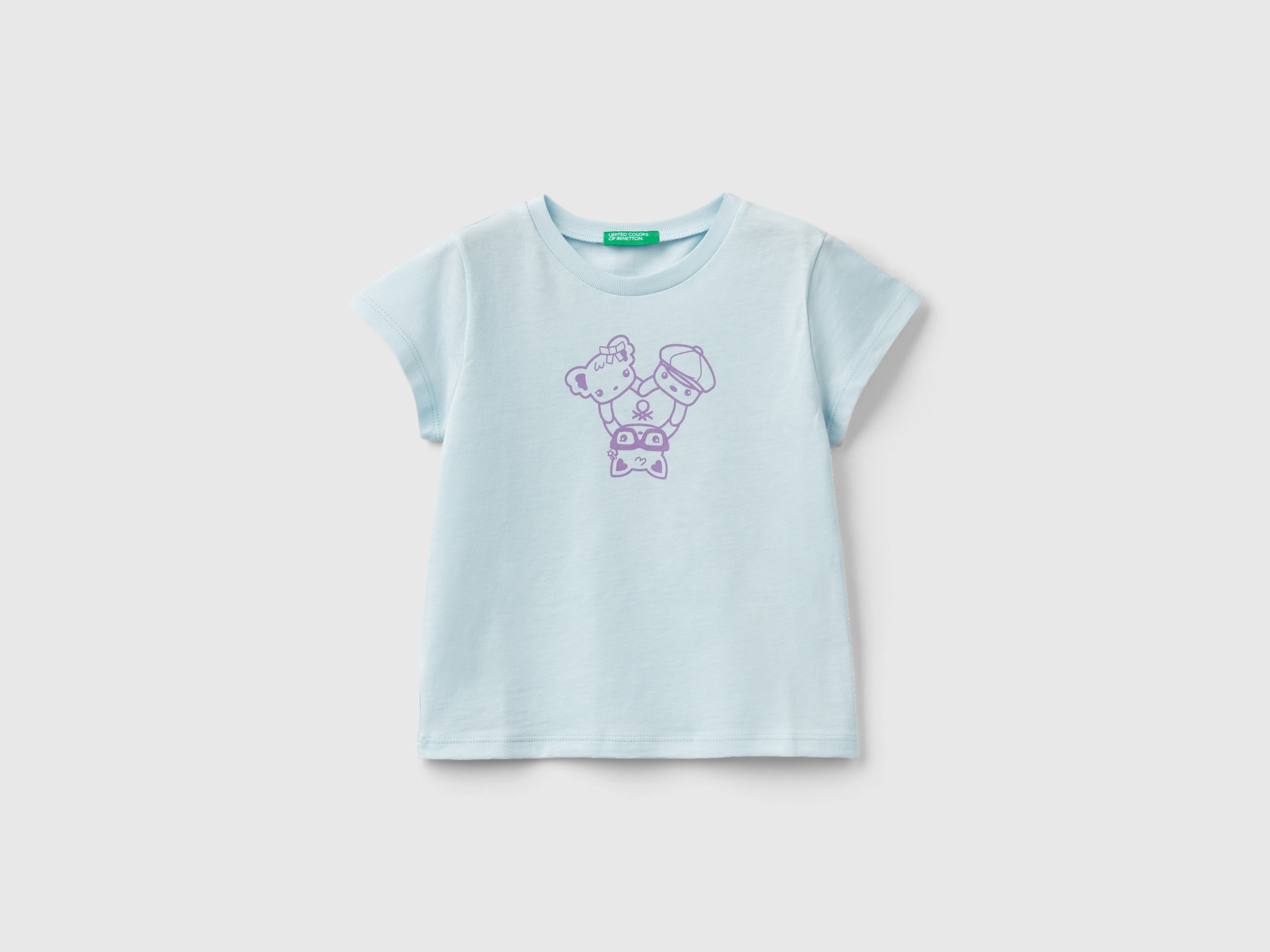 Image of Benetton, 100% Cotton T-shirt With Print, size 104, Aqua, Kids
