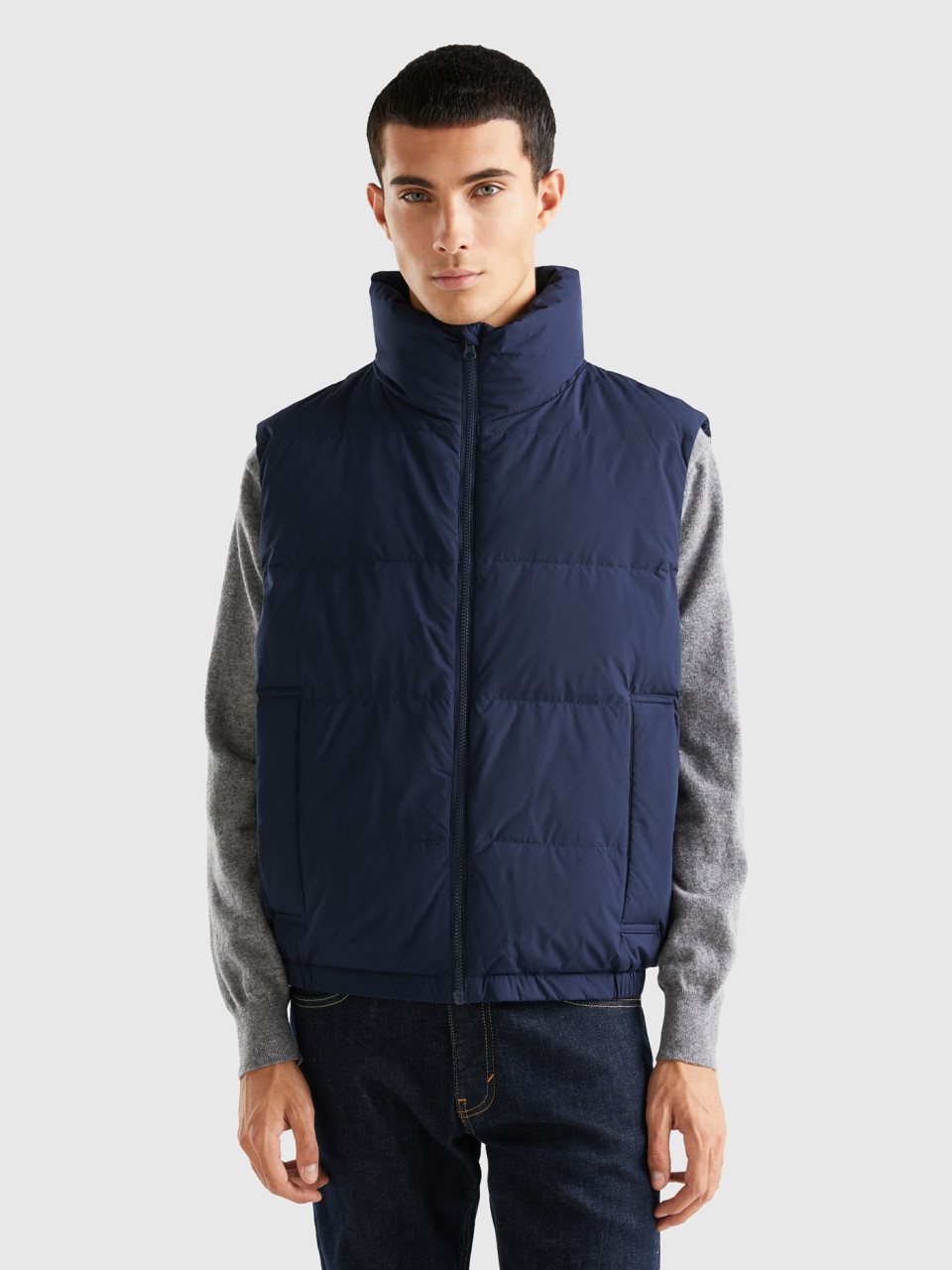 Benetton, Sleeveless Padded Jacket With Recycled Down, Dark Blue, Men