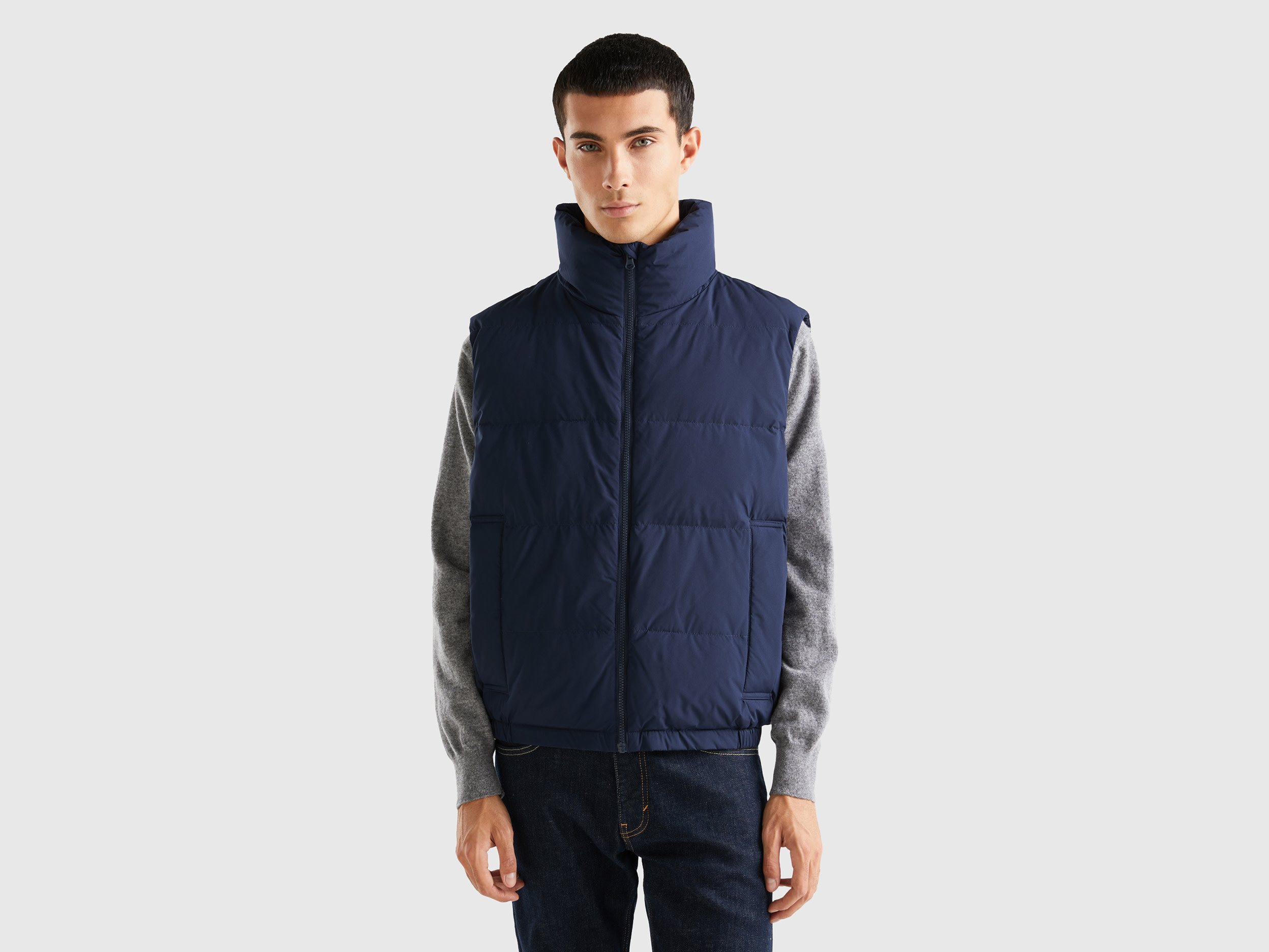 Benetton, Sleeveless Padded Jacket With Recycled Down, size XS, Dark Blue, Men