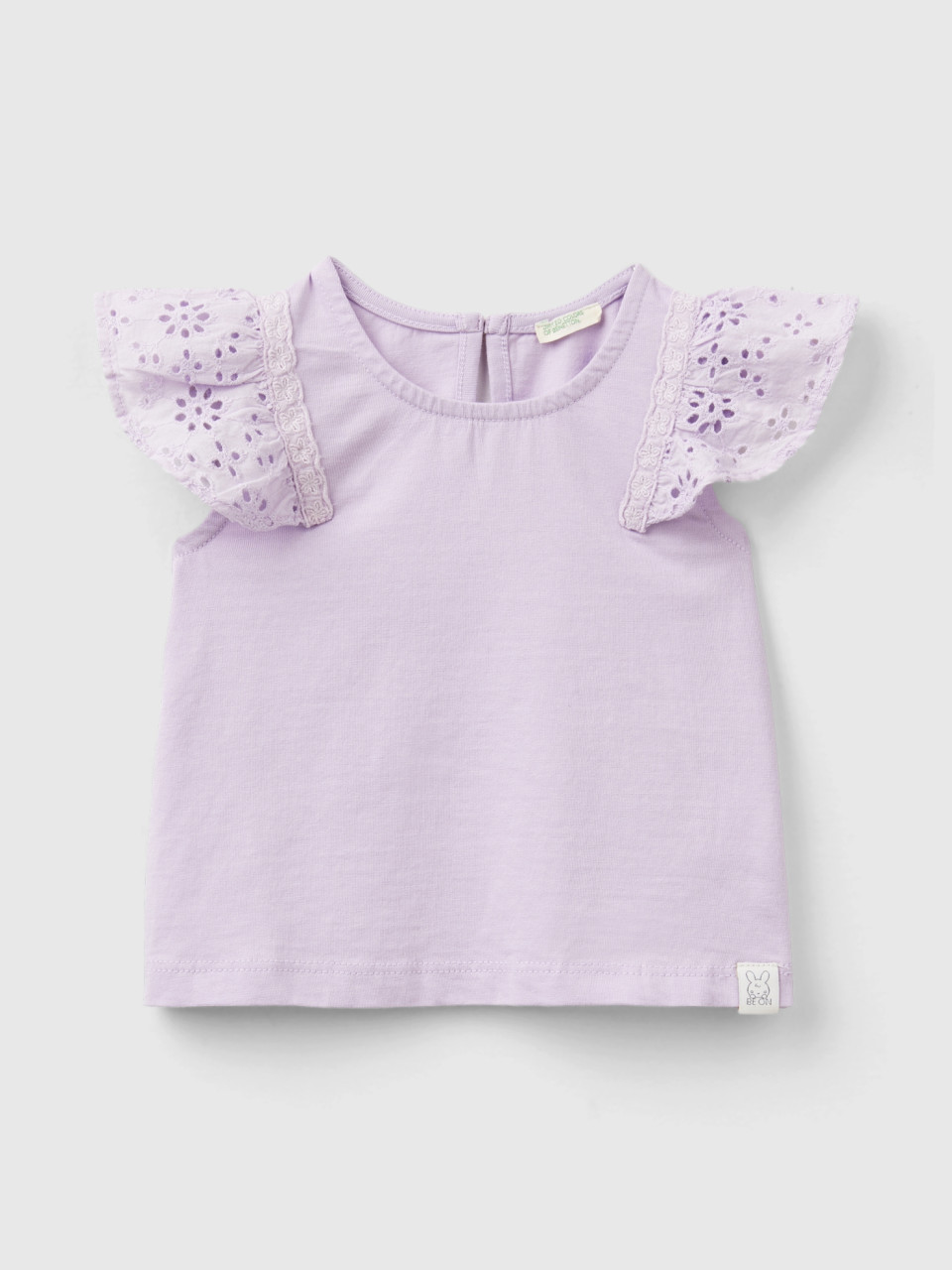 Benetton, T-shirt With Broderie Anglaise, Lilac, Kids