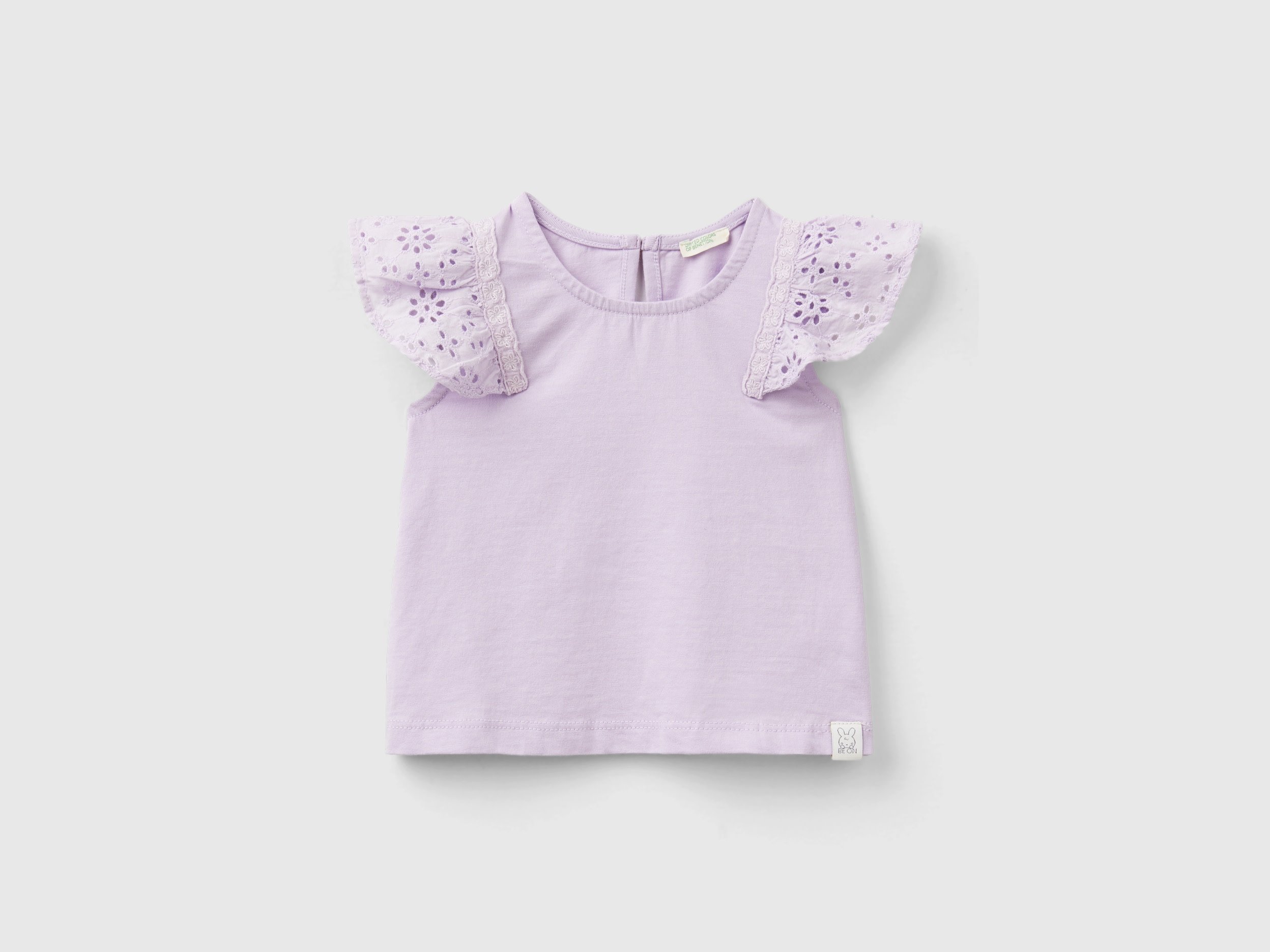 Benetton, T-shirt Con Manica Sangallo, Lilla, Bambini