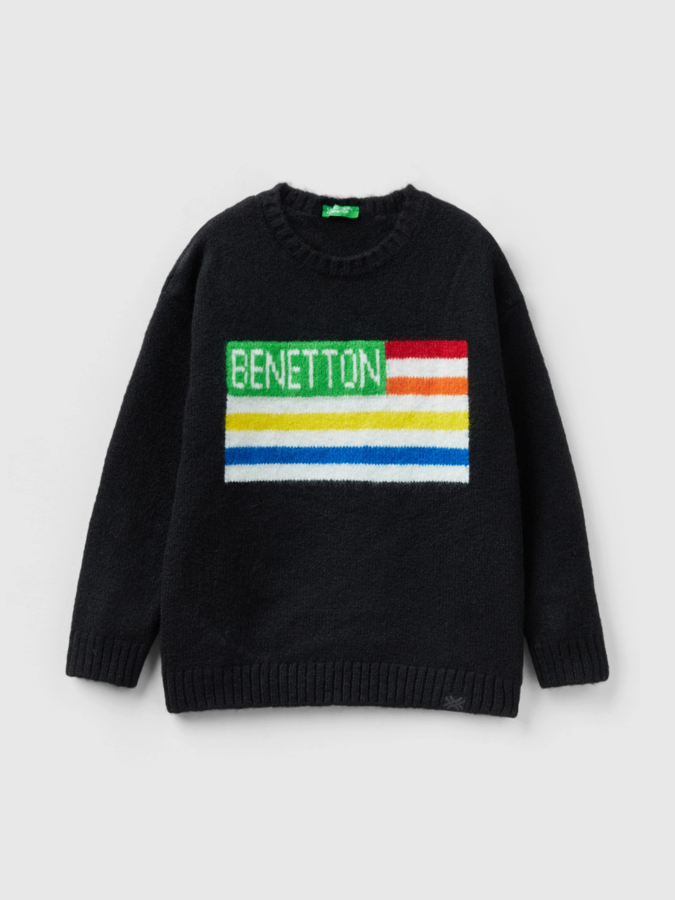 Benetton, Sweater With Flag Inlay, Black, Kids