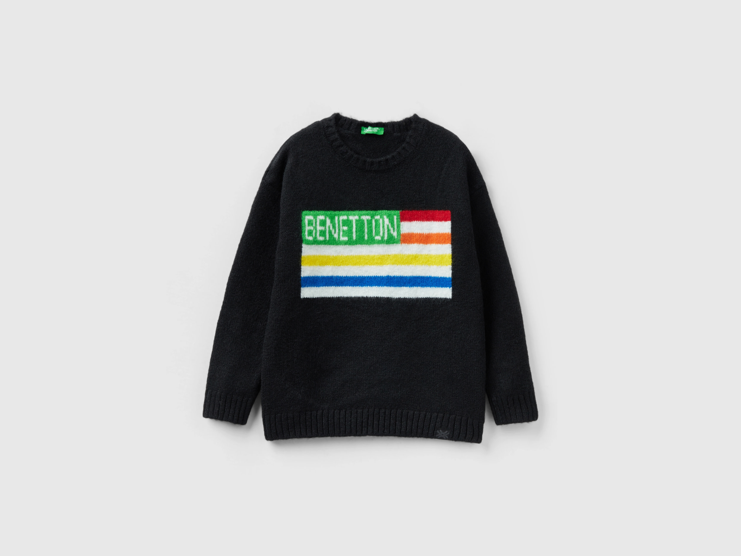 Benetton, Sweater With Flag Inlay, size M, Black, Kids