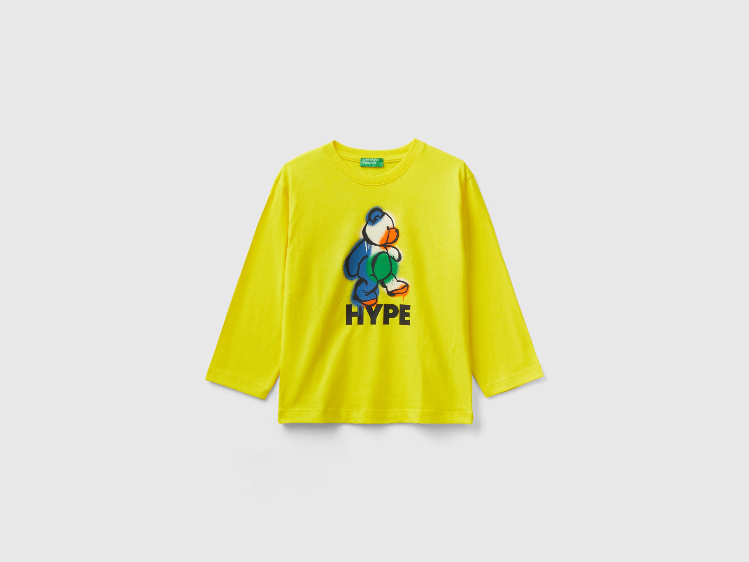 Benetton, Crew Neck T-shirt With Print, size 5-6, Yellow, Kids