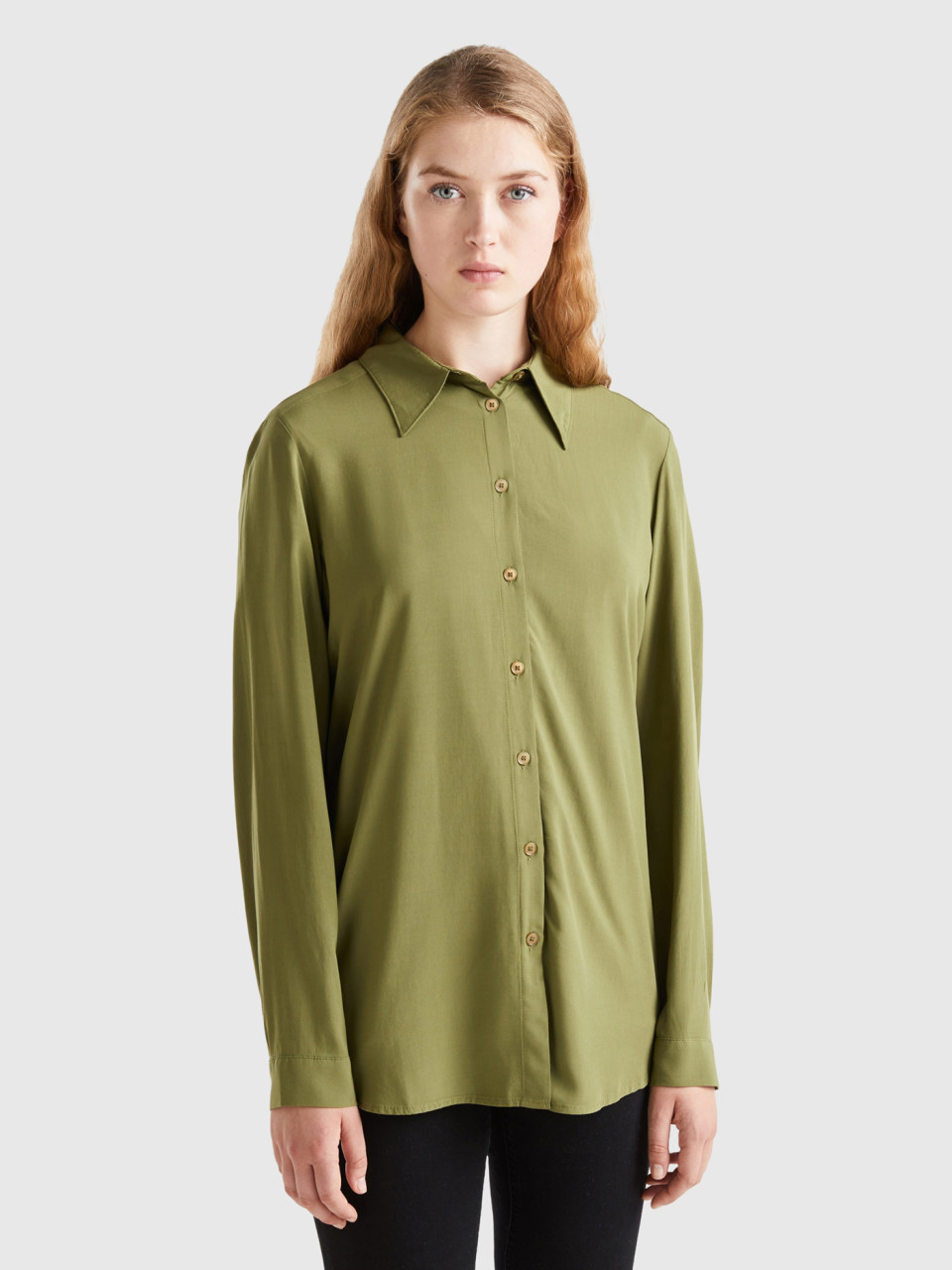 Benetton, Regular-fit-bluse Aus Nachhaltiger Viskose, Militärgrün, female