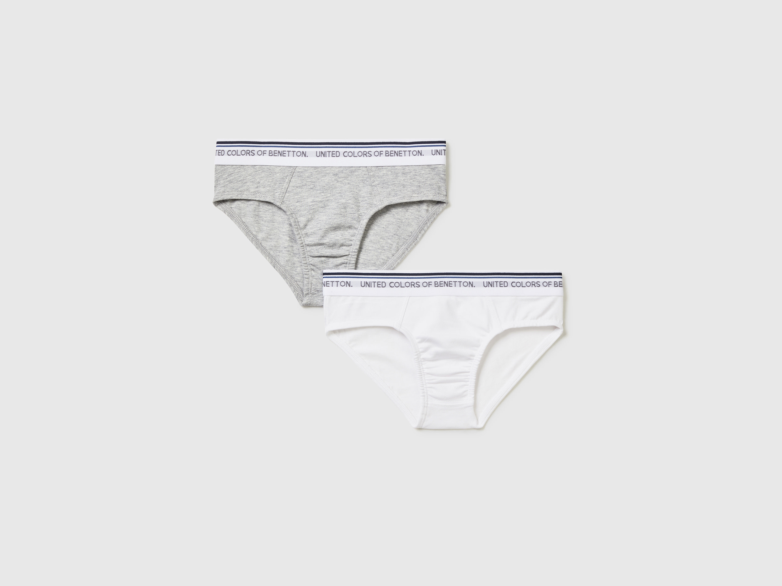 Benetton, Two Briefs With Logoed Elastic, size XXS, Light Gray, Kids