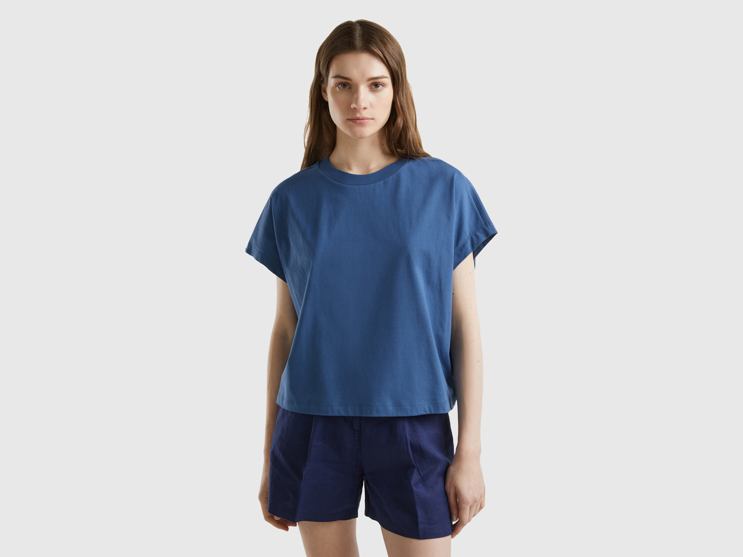 Benetton, Maglietta Con Manica A Kimono, Avio, Donna