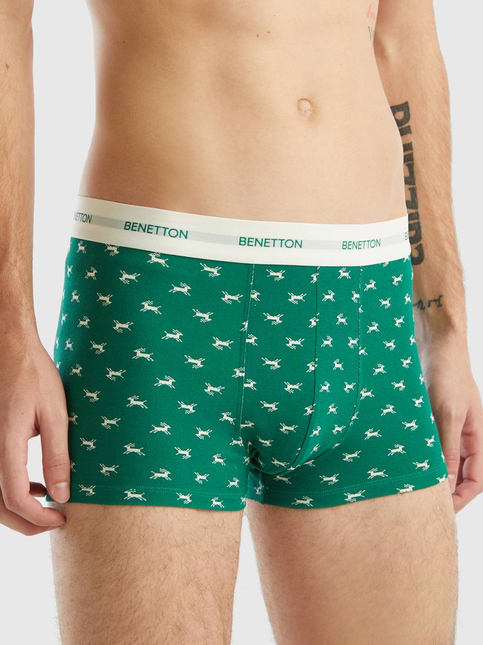 Green boxers with reindeer print