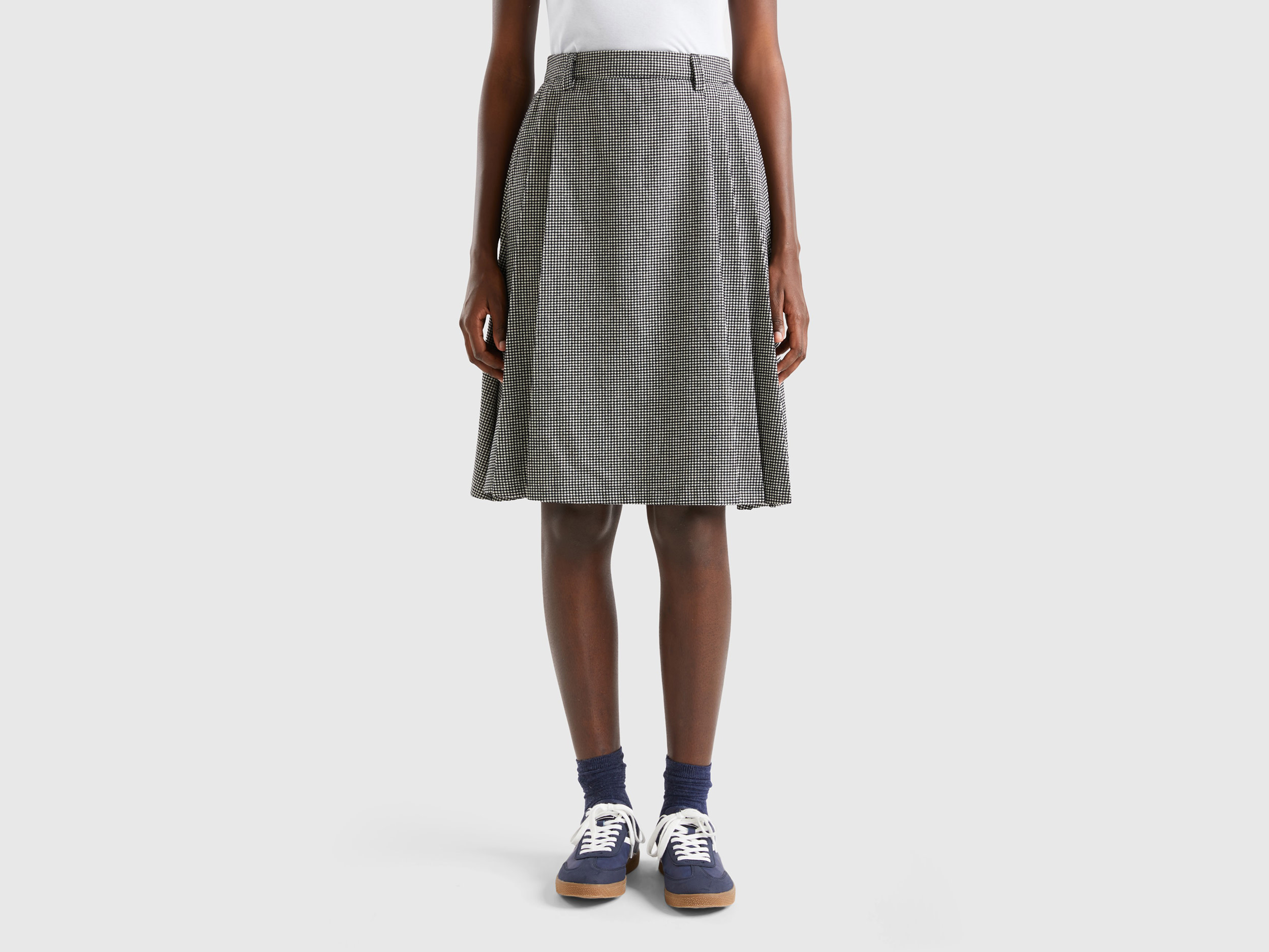 Benetton, Houndstooth Midi Skirt, size 10, Gray, Women