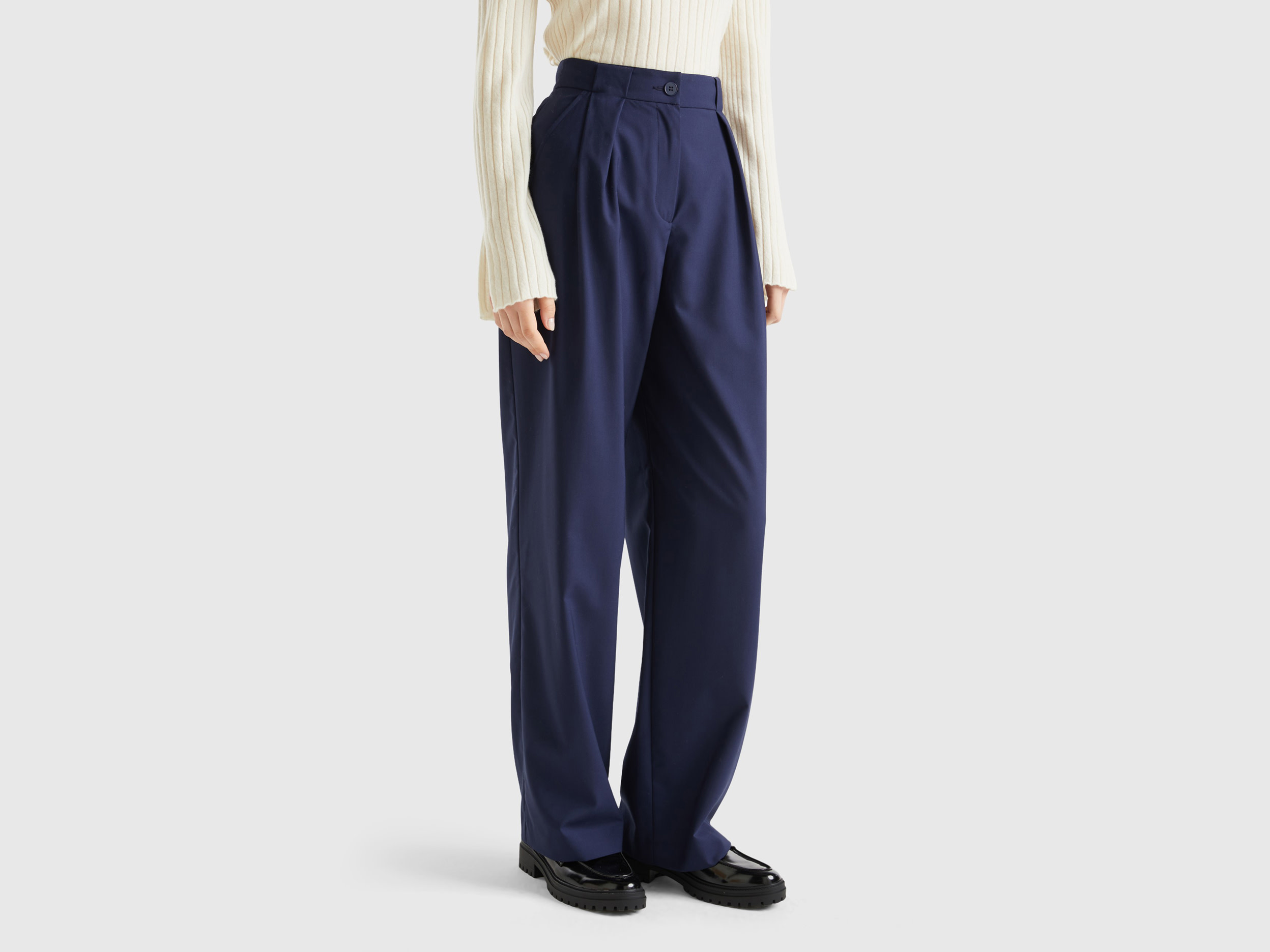 Benetton, High-waisted Trousers, size 12, Dark Blue, Women
