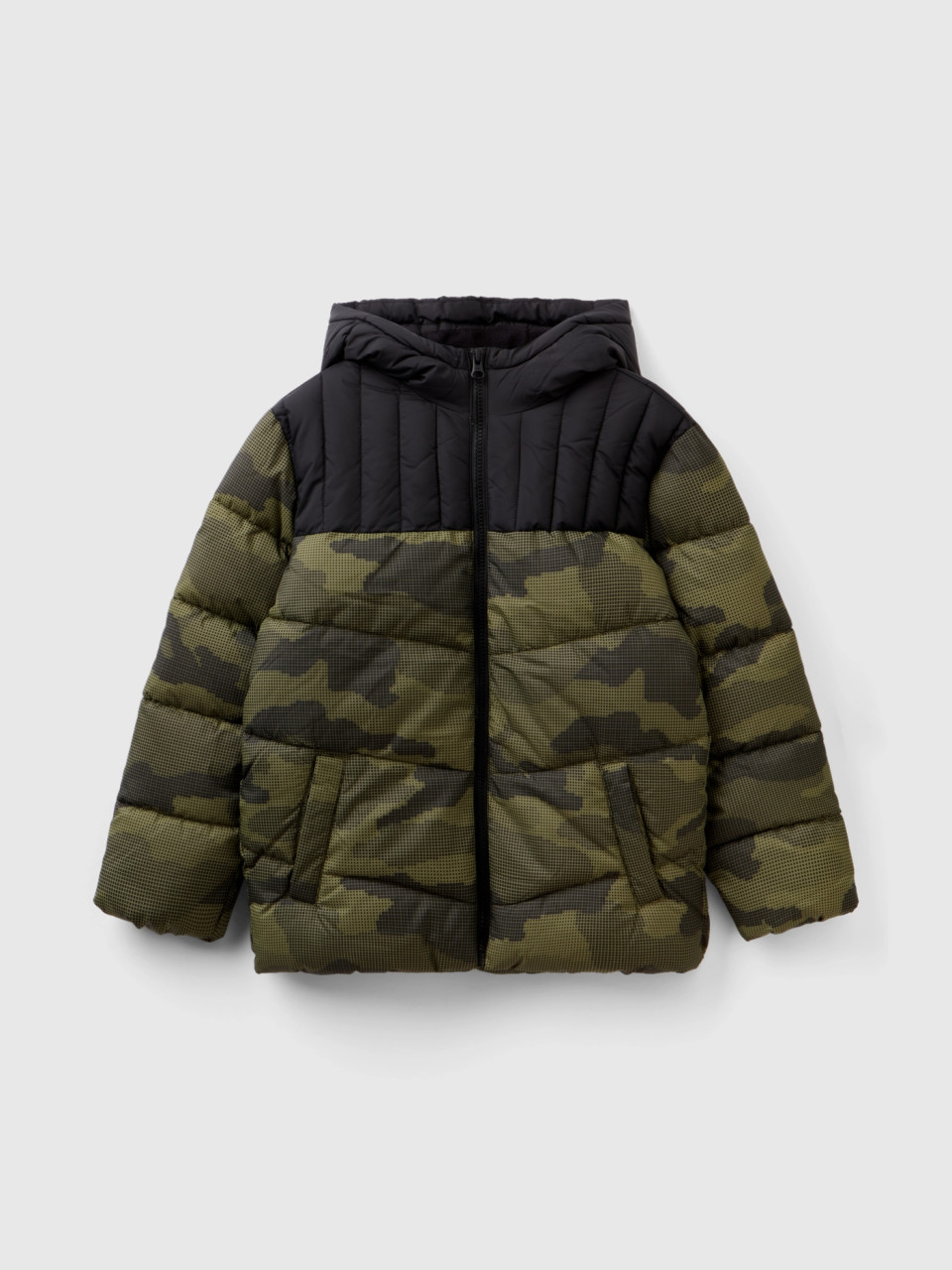 Benetton, Military Green Camouflage Padded Jacket, Military Green, Kids