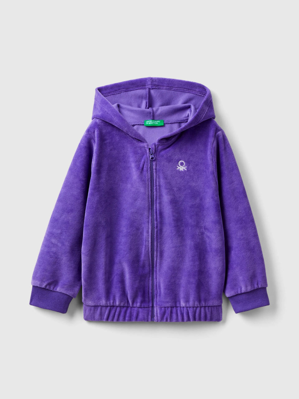 Benetton, Chenille Sweatshirt With Zip And Hood, Violet, Kids