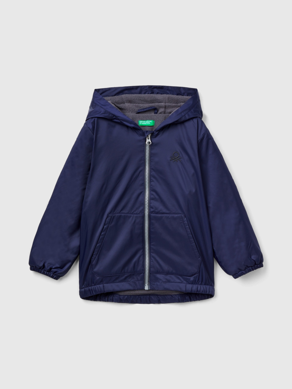 Benetton, Jacket With Oversized Hood, Dark Blue, Kids