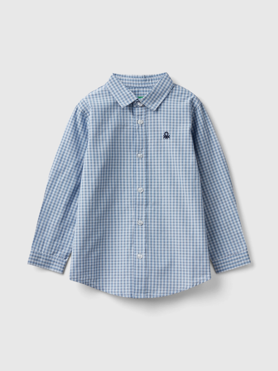 Benetton, Camisa De 100 % Algodón, Azul, Niños