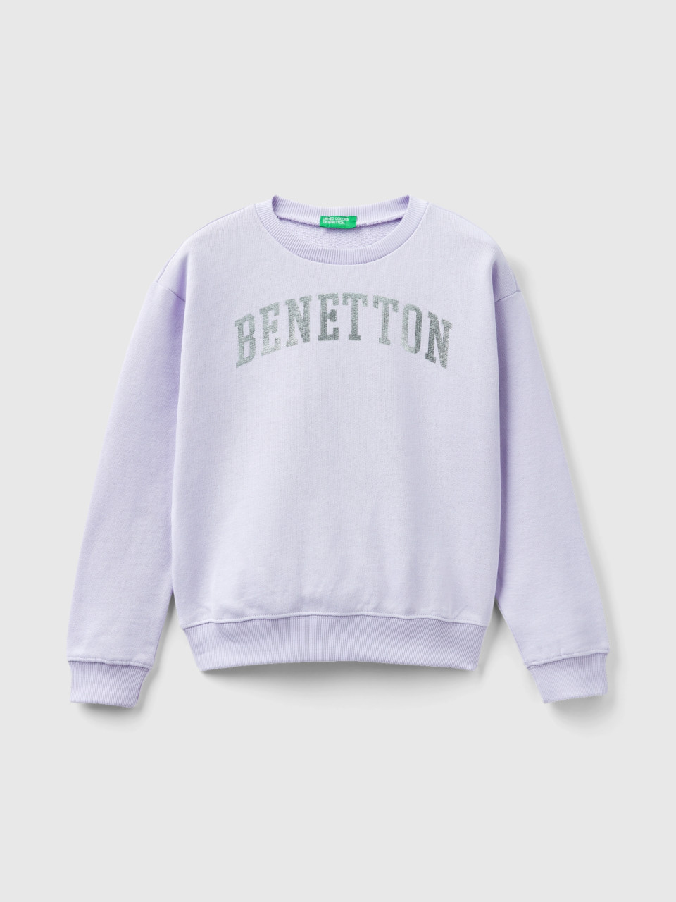 Benetton, 100% Cotton Sweatshirt With Logo, Lilac, Kids