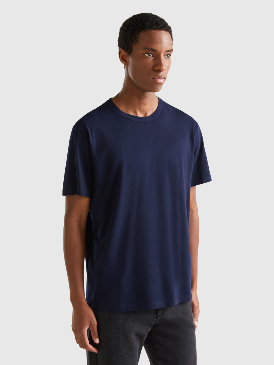 Benetton, T-shirt En Coton Chaud, Bleu Foncé, Homme