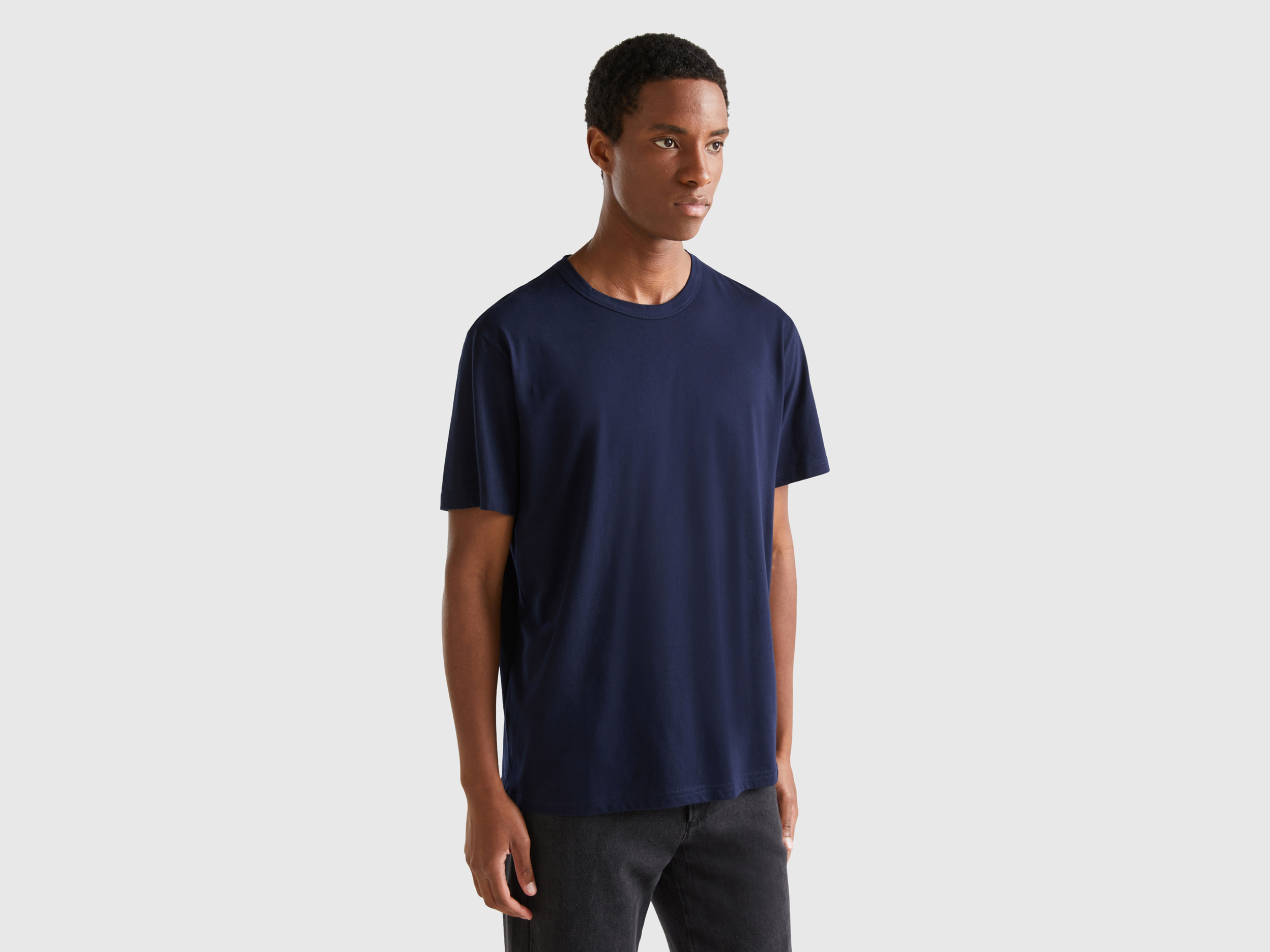Benetton, T-shirt In Warm Cotton, size XXL, Dark Blue, Men