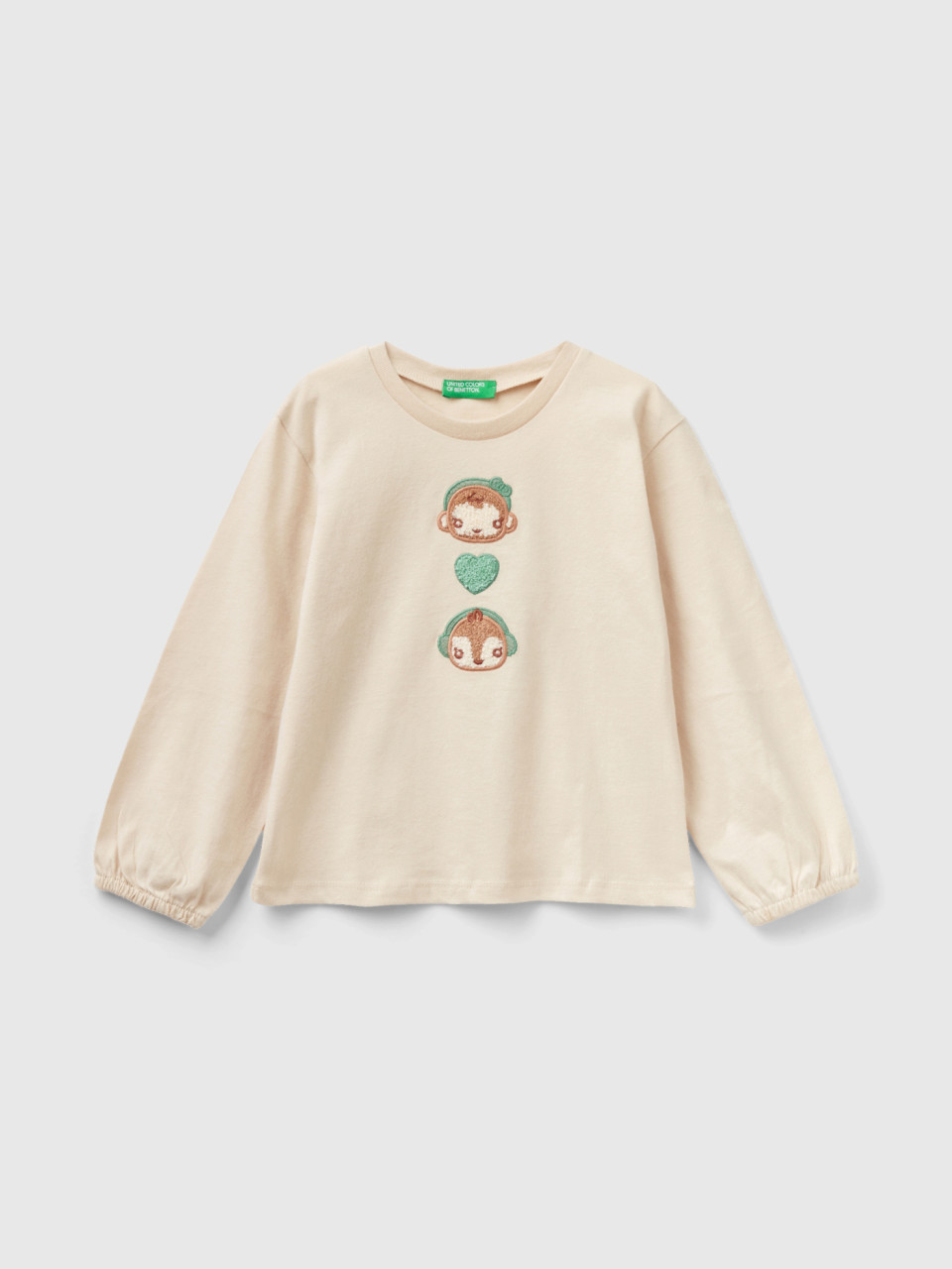 Benetton, T-shirt En Coton Chaud, Beige, Enfants