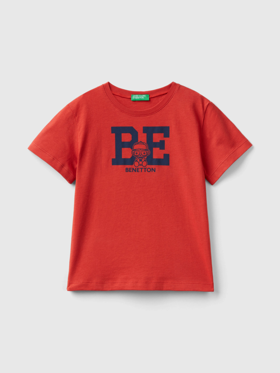 Benetton, T-shirt 100% Cotone Con Logo, Rosso Mattone, Bambini