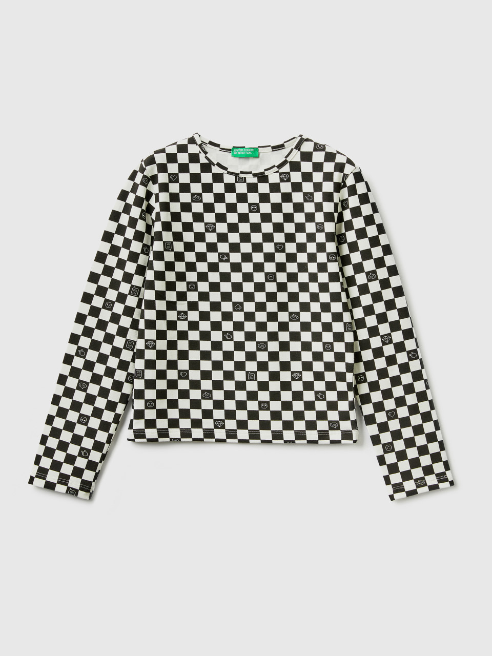 Benetton, Checkered Stretch Cotton T-shirt, Black, Kids