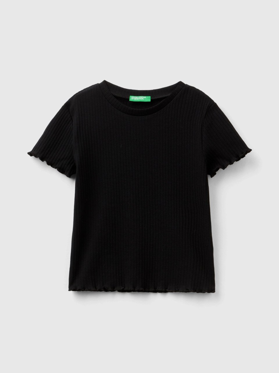 Benetton, Ribbed Short Sleeve T-shirt, Black, Kids
